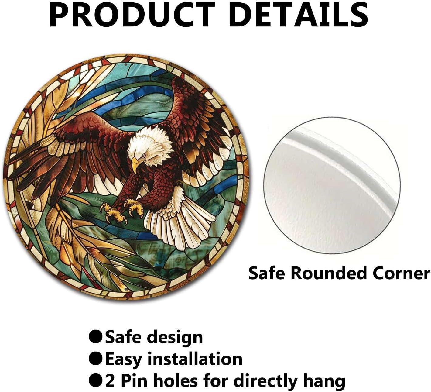 Lygond Metal Sign Tin Sign Circular Stained Glass Eagle Signs For Garden For Pet 8×8 Inches