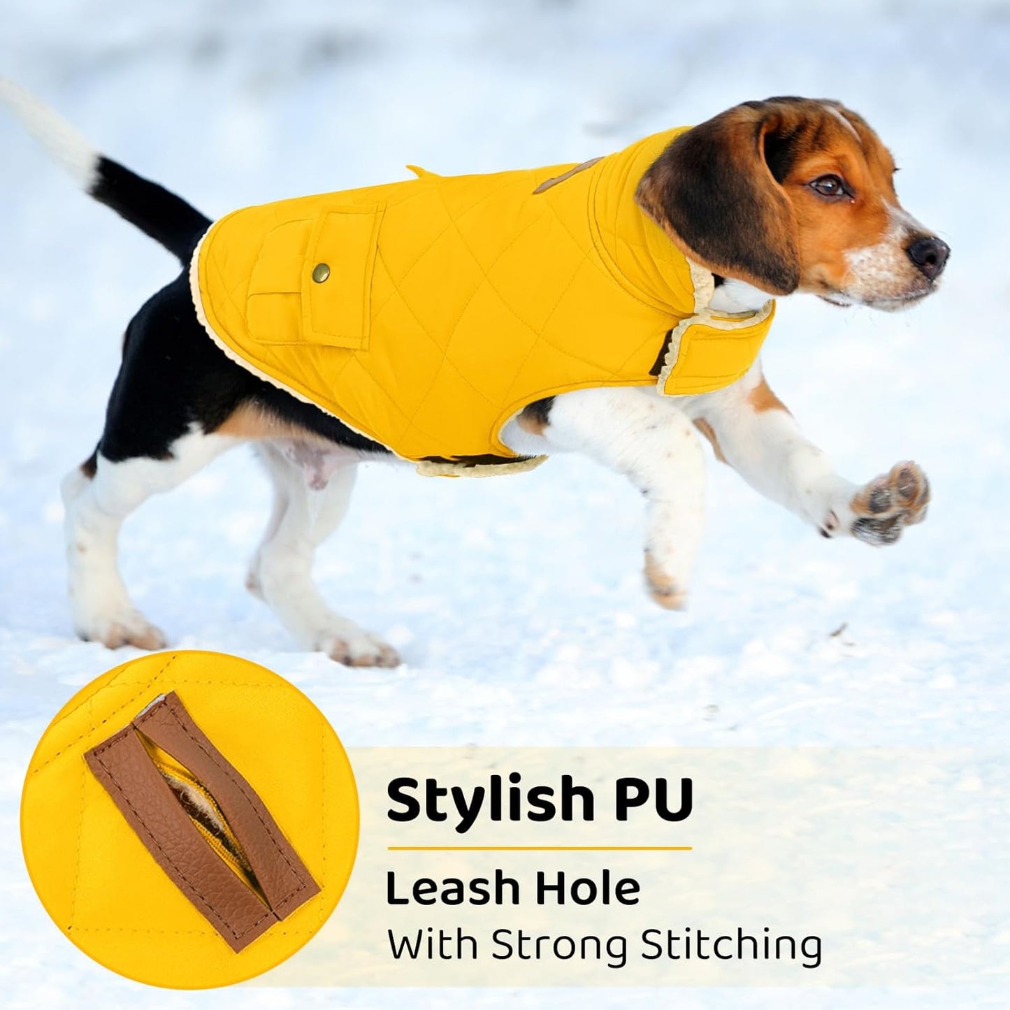 Queenmore Dog Winter Coat Warm Puffer Jacket Waterproof Plush Lining Thermal Cold Weather Vest for Small Medium Large Dogs, Windproof Easy On Pet Jacket Yellow L