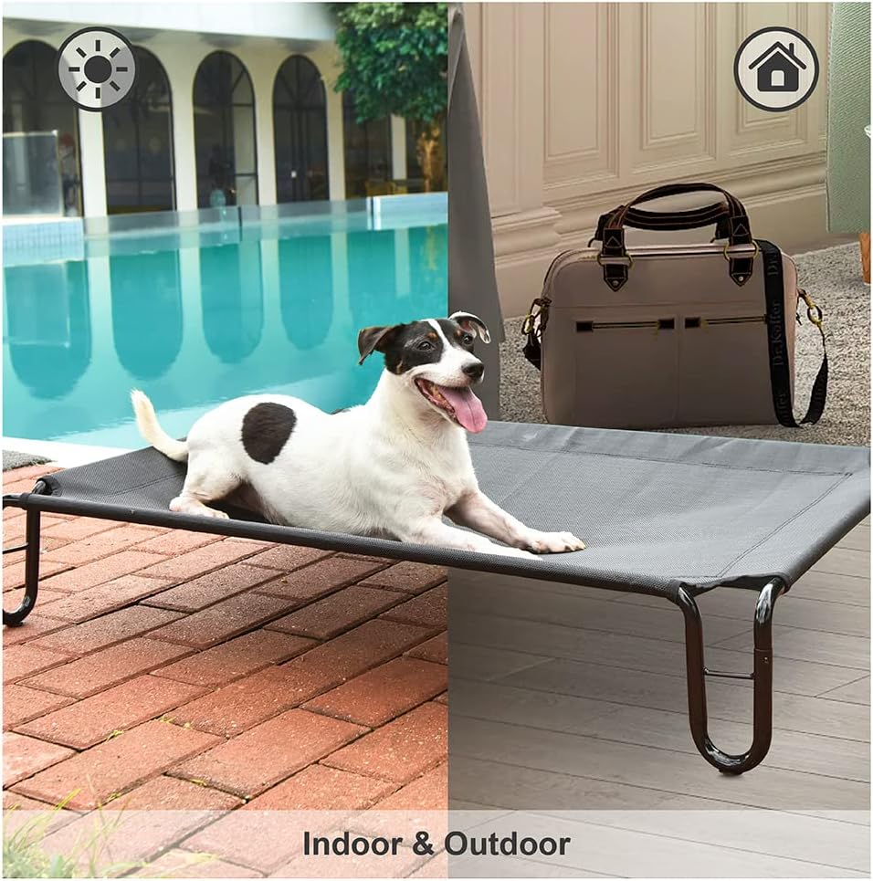pettycare Outdoor Elevated Dog Bed Cot, Raised Dog Cots Beds, No Screws, Stable Frame & Durable Supportive Teslin Recyclable Mesh, Breathable, Indoor and Outside Pet Beds, Fits up to 40 lbs