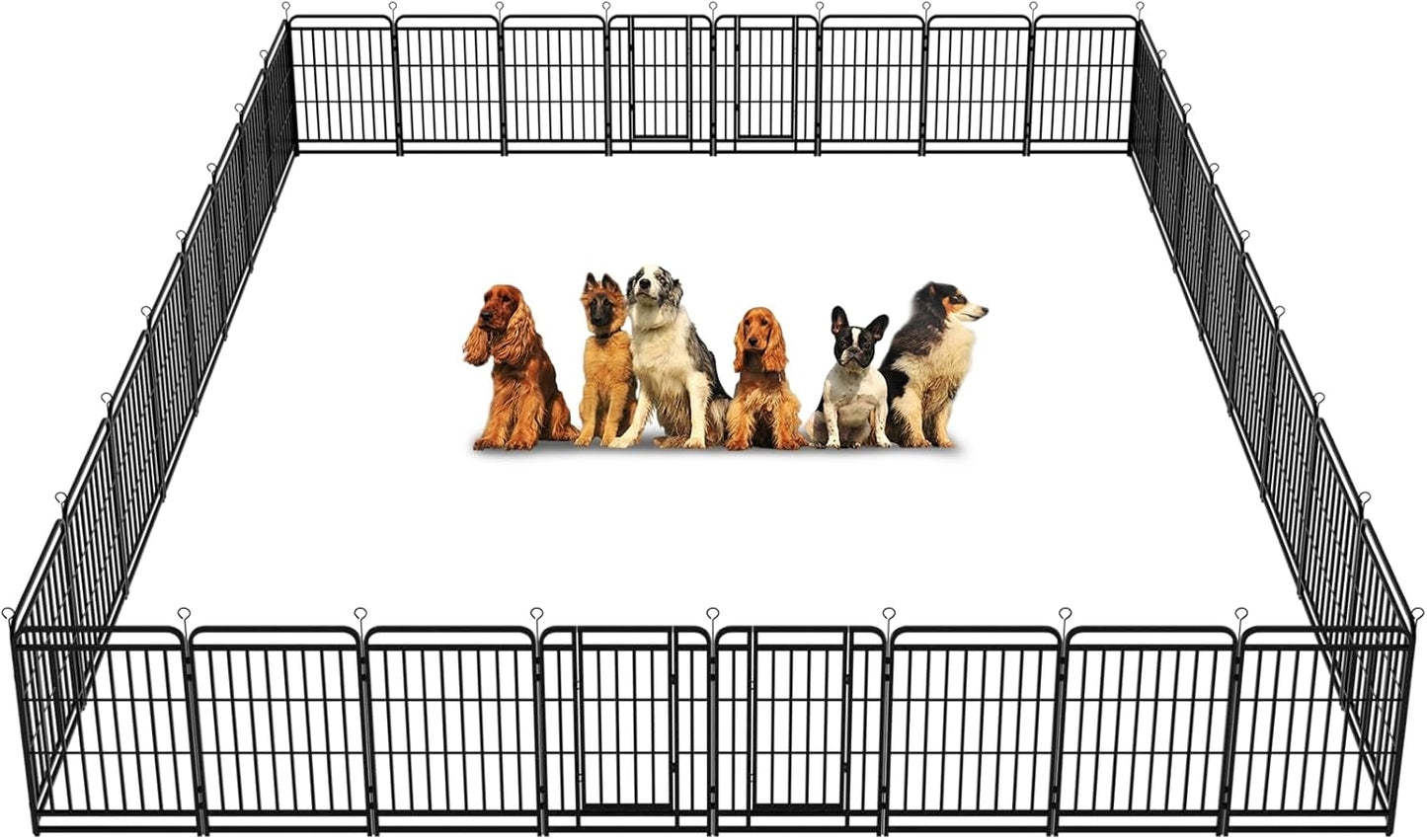 Dog Playpen Outdoor 32 Panels Heavy Duty Dog Fence 40" Height with Thick Pipe Anti-Rust with Doors Portable for RV Camping Yard, Total 71FT, 406 Sq.ft, Snowy Black