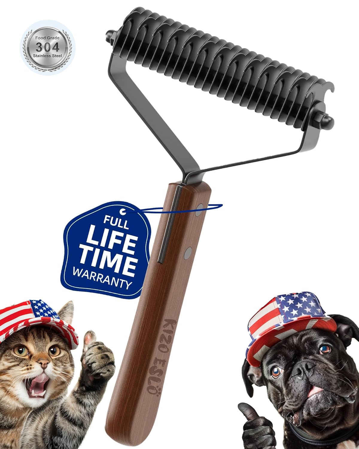 Extra Large 2-Sided Undercoat Rake for Dogs & Cats, Dog Brush for Shedding Remove Mats, Dematting Comb, Safe&Gentle Grooming Brush for German Shepherds Medium to Long-Haired Pets, Wooden Handle(Black)