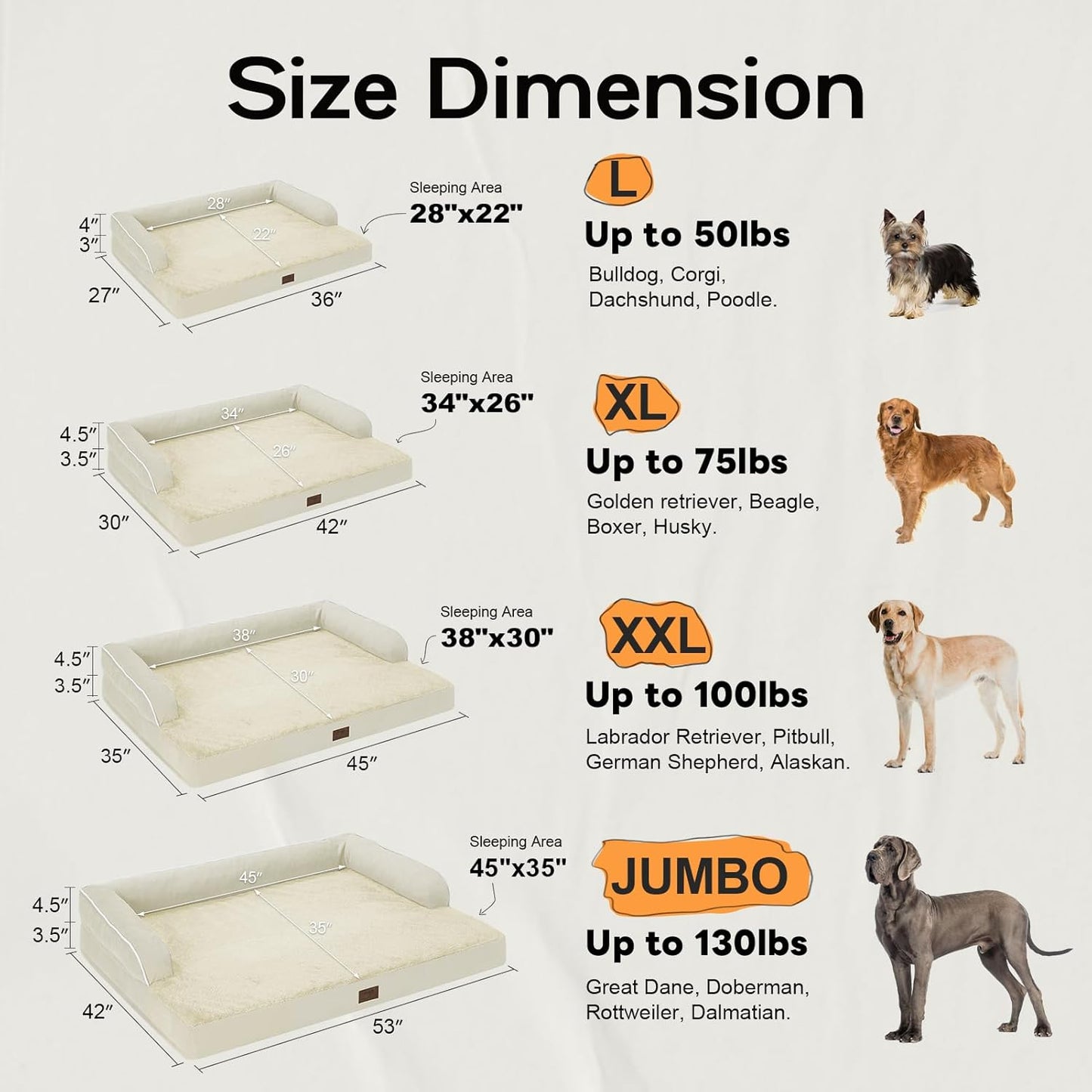 Large Dog Bed Orthopedic Washable: Extra Large Big Dog Bed with Removable Bolster & Memory Foam Couch Sofa - Waterproof Washable with Cover
