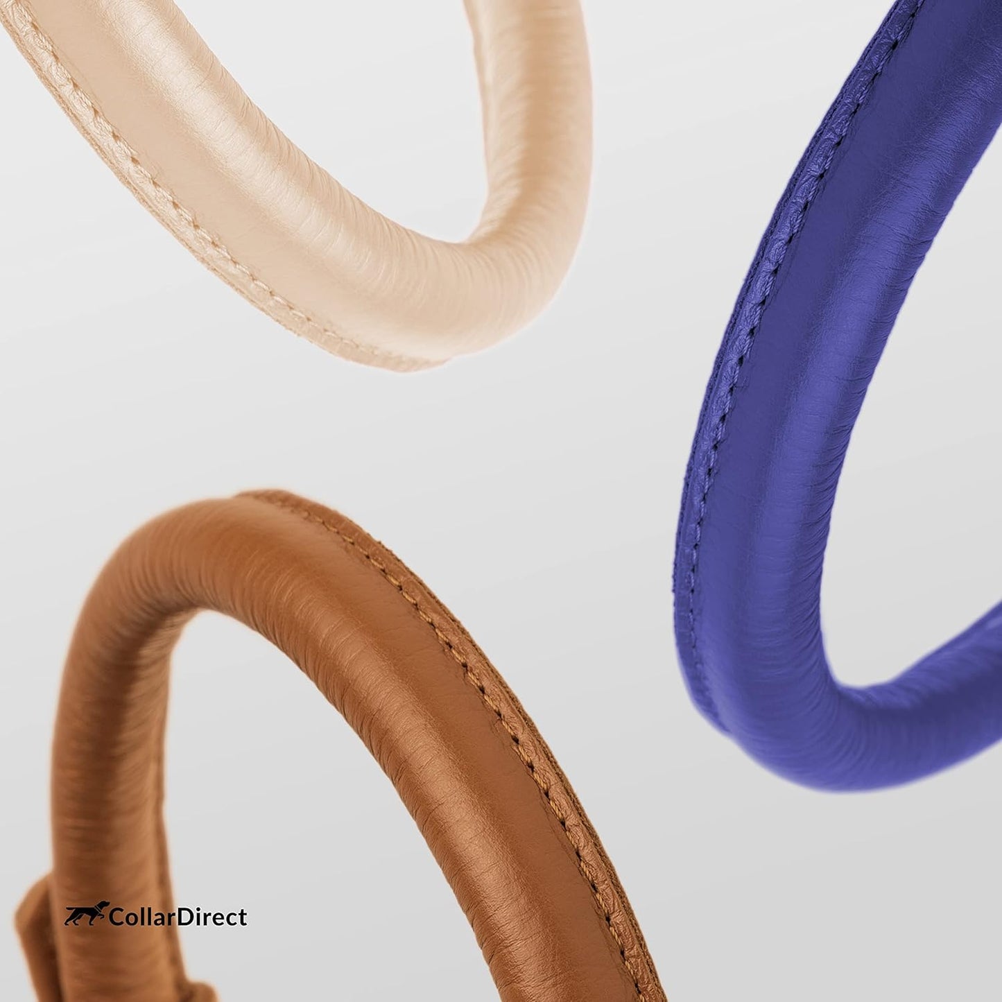 CollarDirect Rolled Leather Dog Collar, Soft Padded Round Puppy Collar, Handmade Genuine Leather Collar Dog Small Large Cat Collars 13 Colors (13-16 Inch, Purple Textured)