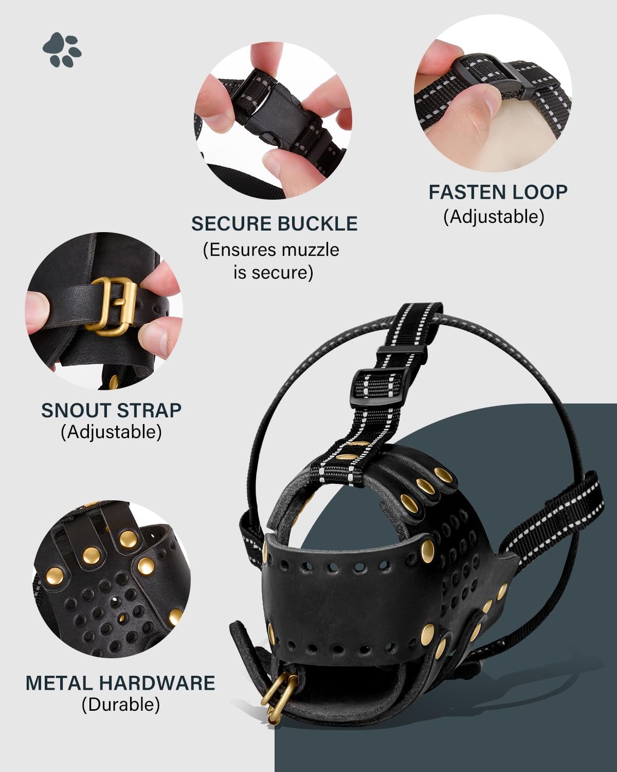 Dog Muzzle, Leather Basket Soft Muzzles Medium Large Breeds, Pitbull Dog Muzzle Amstaff Staffordshire Terrier, German Shepherd Dalmatian Doberman Adjustable (XL)