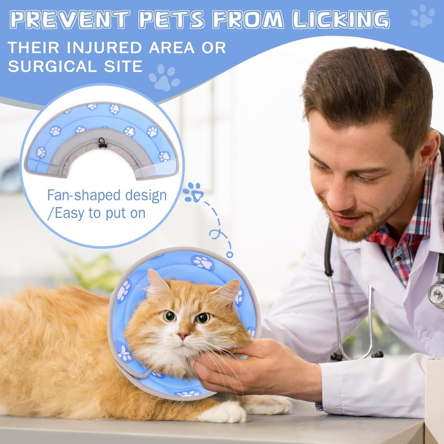 Cat Cone Collar Soft to Stop Licking After Surgery Cat Recovery Collar for Small Large Cats Adjustable Elizabethan Collar