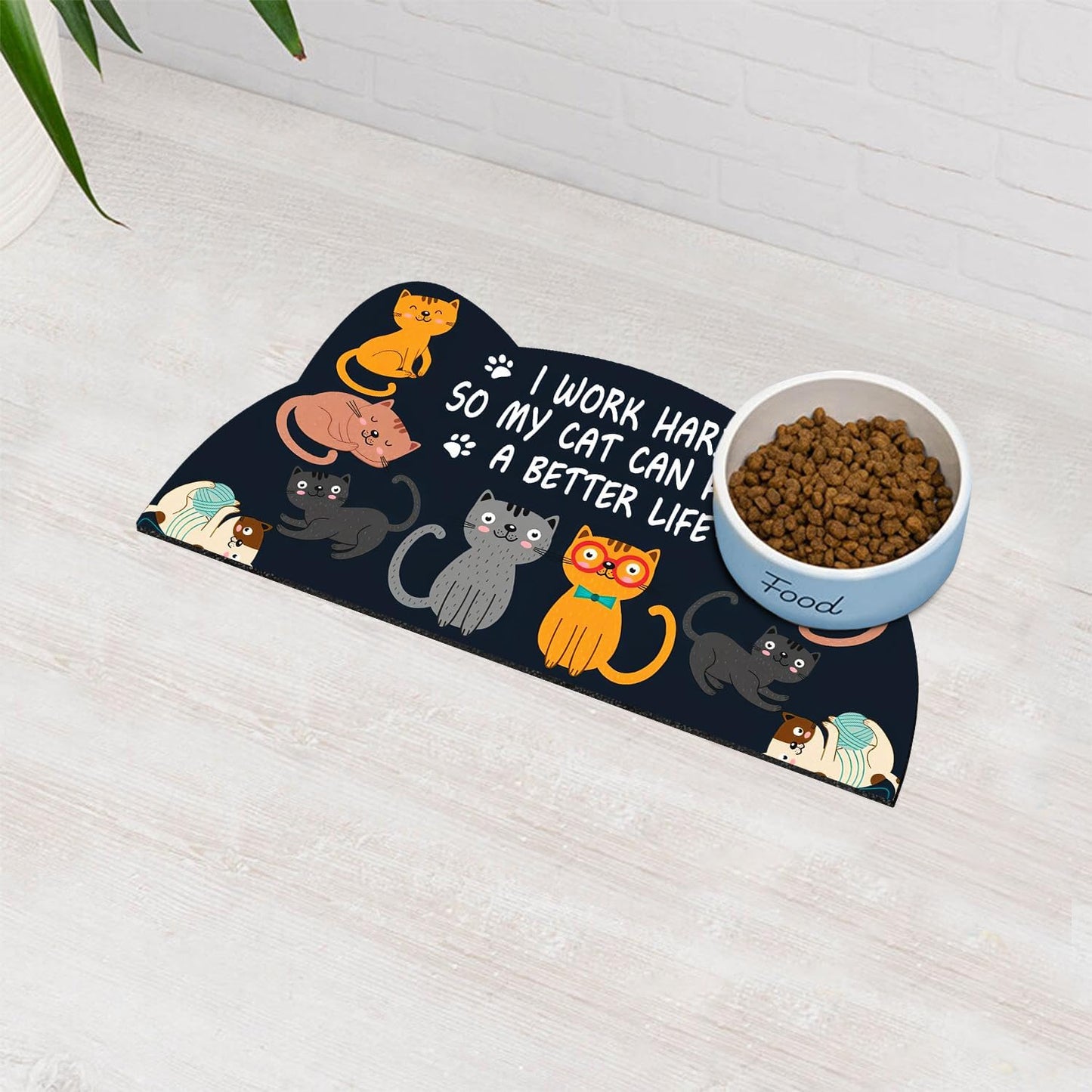 Cat Food Mat for Indoor Cats - No Stains Easy Clean Pet Supplies - Cat Bowls for Indoor Cats (Dark Grey, 19"x9")