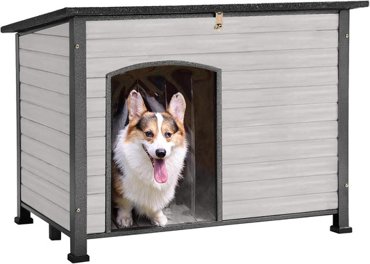 GUTINNEEN Chew Proof Dog House with Metal Iron Frame Outdoor Dog Kennel for Small Medium Large Indoor Dog Cage (43.3" L,Off-White Color)