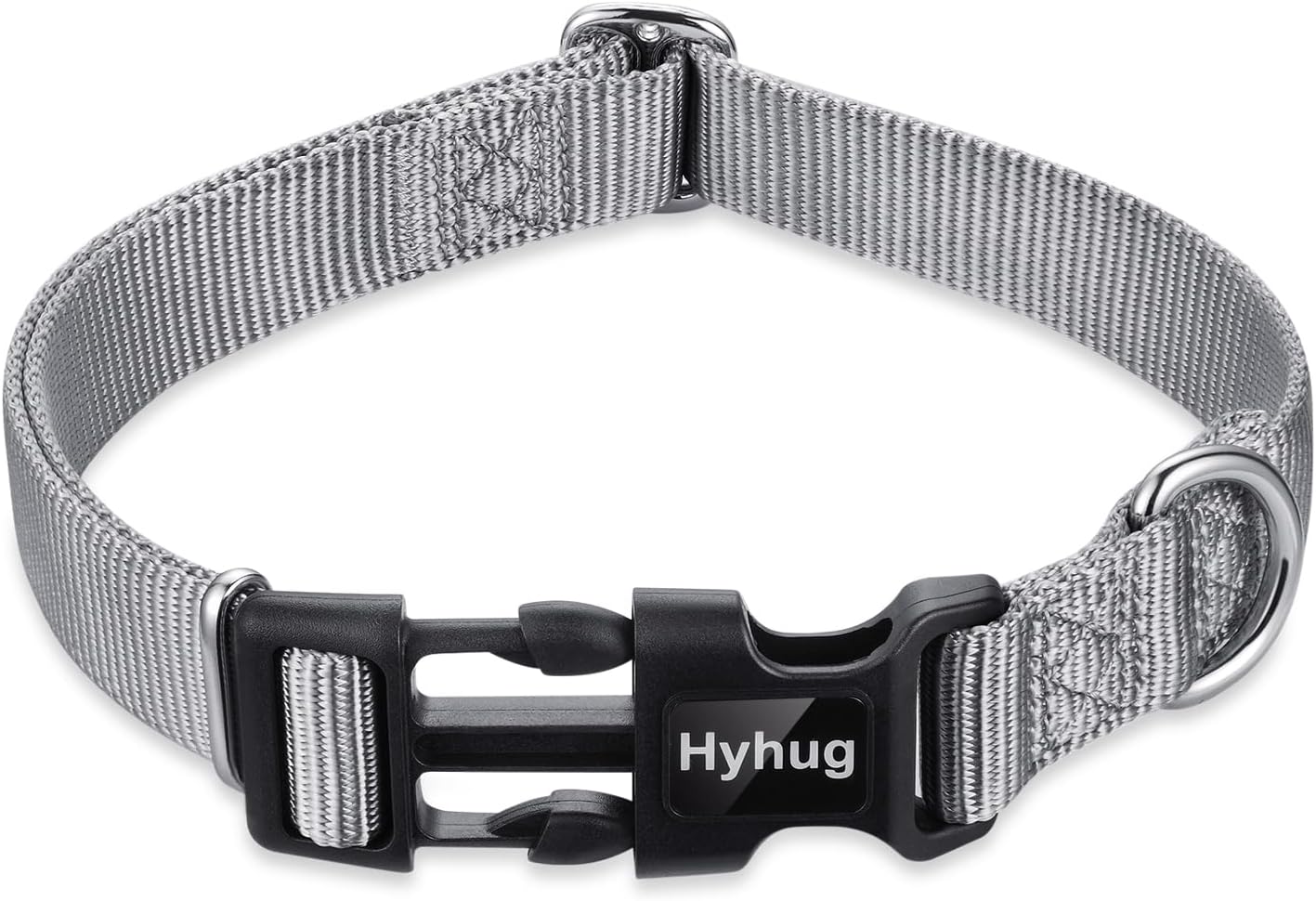 Hyhug Pets Solid Color Classic Regular Heavy Duty Basic Collar for Large Breeds Dogs, Unique Design Adjustment Triglide Slide (Buckle) Can Attached Name Tag Accessories. (Large, Sleet Gray)