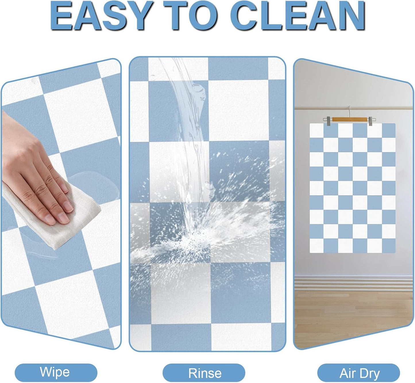 Cat Food Mat - 12"x 20" Cat Dog Mats for Food and Water Bowl, Checkered Pet Placemat Feeding Mat, Non-Slip Under Pet Bowls Mats for Messy Drinkers, Blue & White