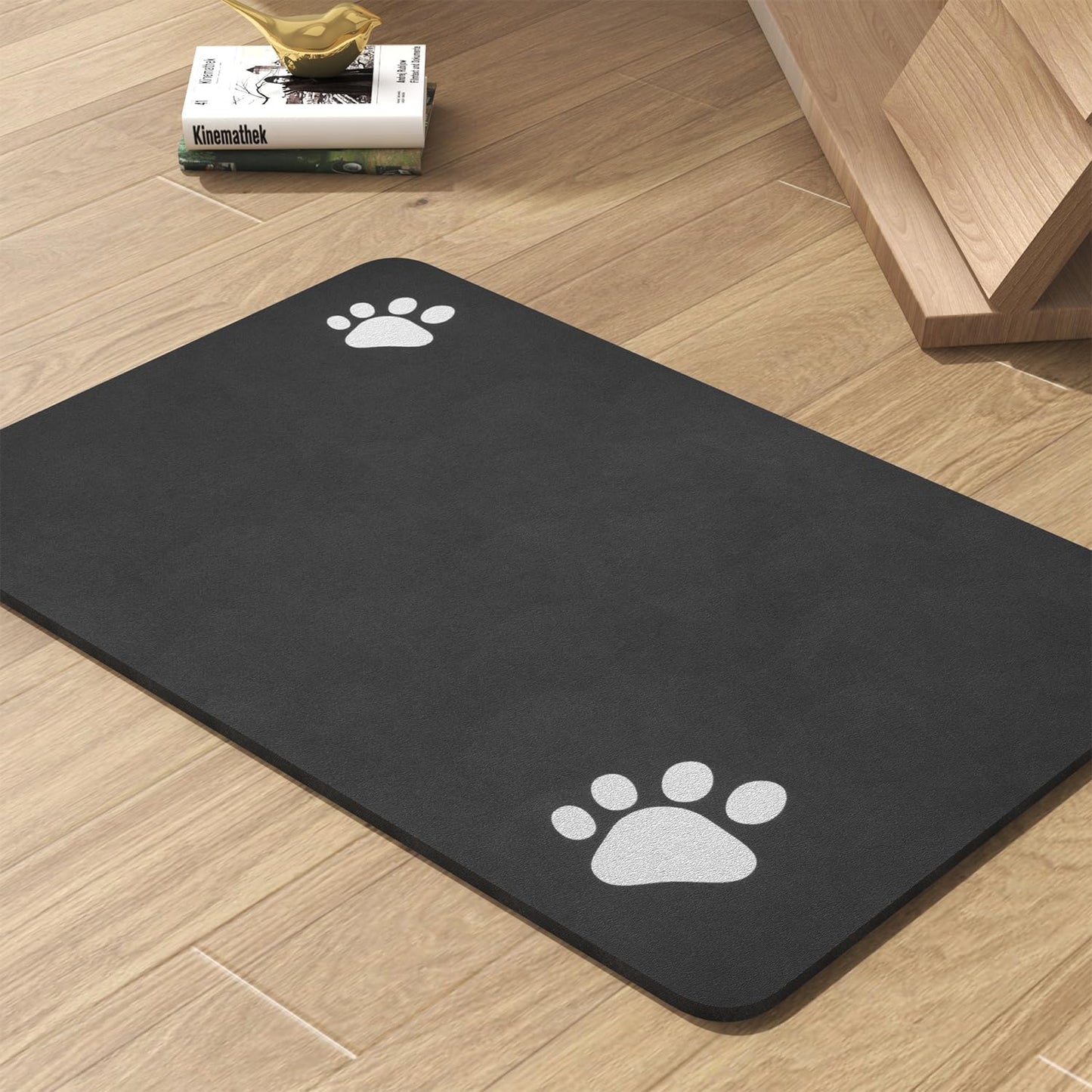 Pet Feeding Mat-Absorbent Dog Mat for Food and Water Bowl-No Stains Quick Dry Water Dispenser Mat-Dog Accessories Pet Supplies-Bowl for Messy Drinkers（Black,12"x19"