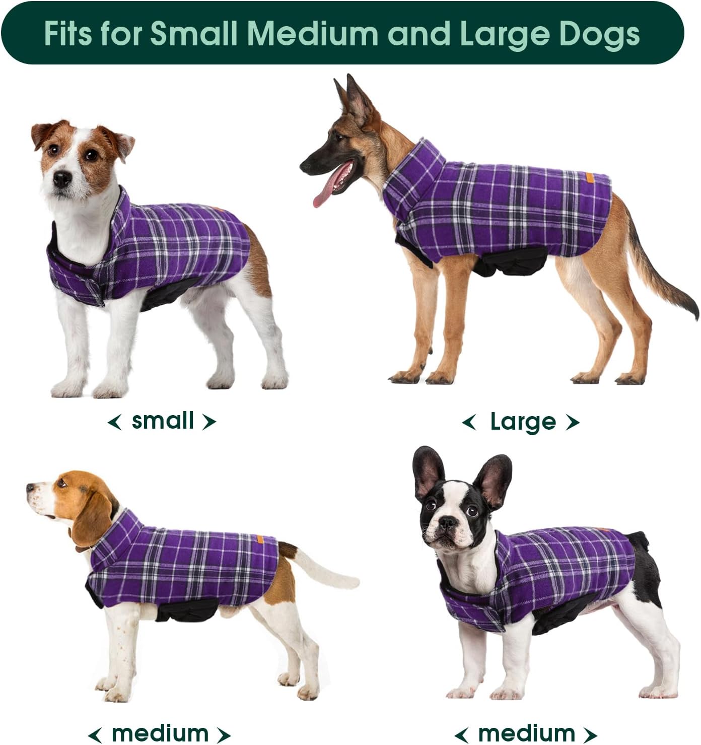 Kuoser Waterproof Dog Coat, Reversible Dog Jacket for Medium Dogs, Adjustable Durable Doggie Winter Coat Warm Puppy Cold Weather Apparel from Small to Large Breed, Purple M