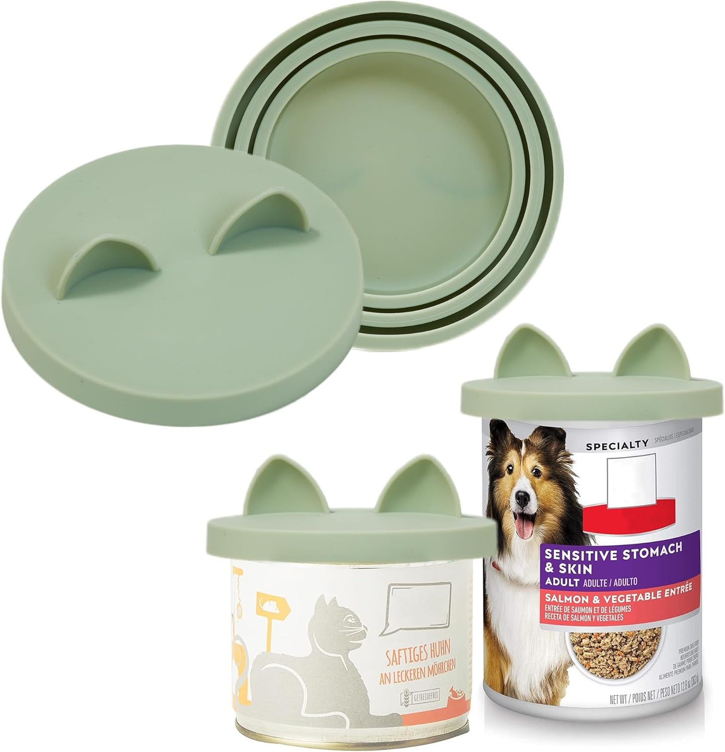 OHMO 2 Pack Dog Food Can Lids, (3, 12, 14oz etc.) Universal Size BPA Free Silicone Covers for Cat and Pet Food, Light Green