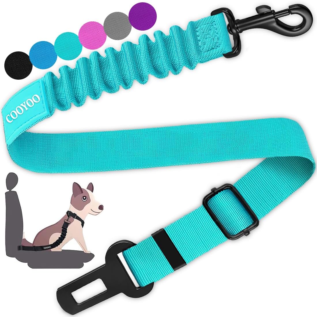 COOYOO Dog Seat Belt,Retractable Dog Car Harness Seat Belt for Car Adjustable Nylon Pet Safety Seat Belts Heavy Duty & Elastic Bungee Buffer