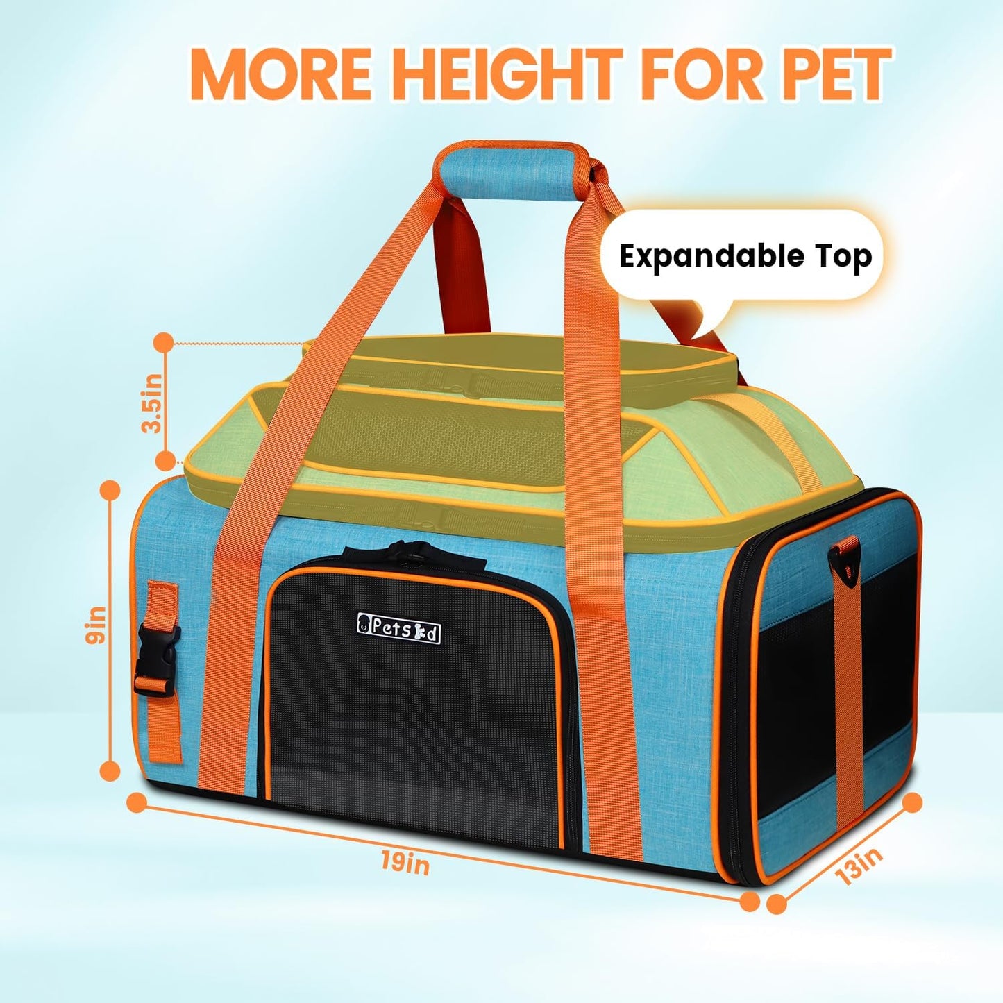 Petskd Top-Expandable Pet Carrier with Wheels 19x13x9 Inches Southwest Allegiant Airlines Approved, Soft-Sided Carrier for Small Dog Under 12 lbs and Large Cat Under 15 lbs(Blue)