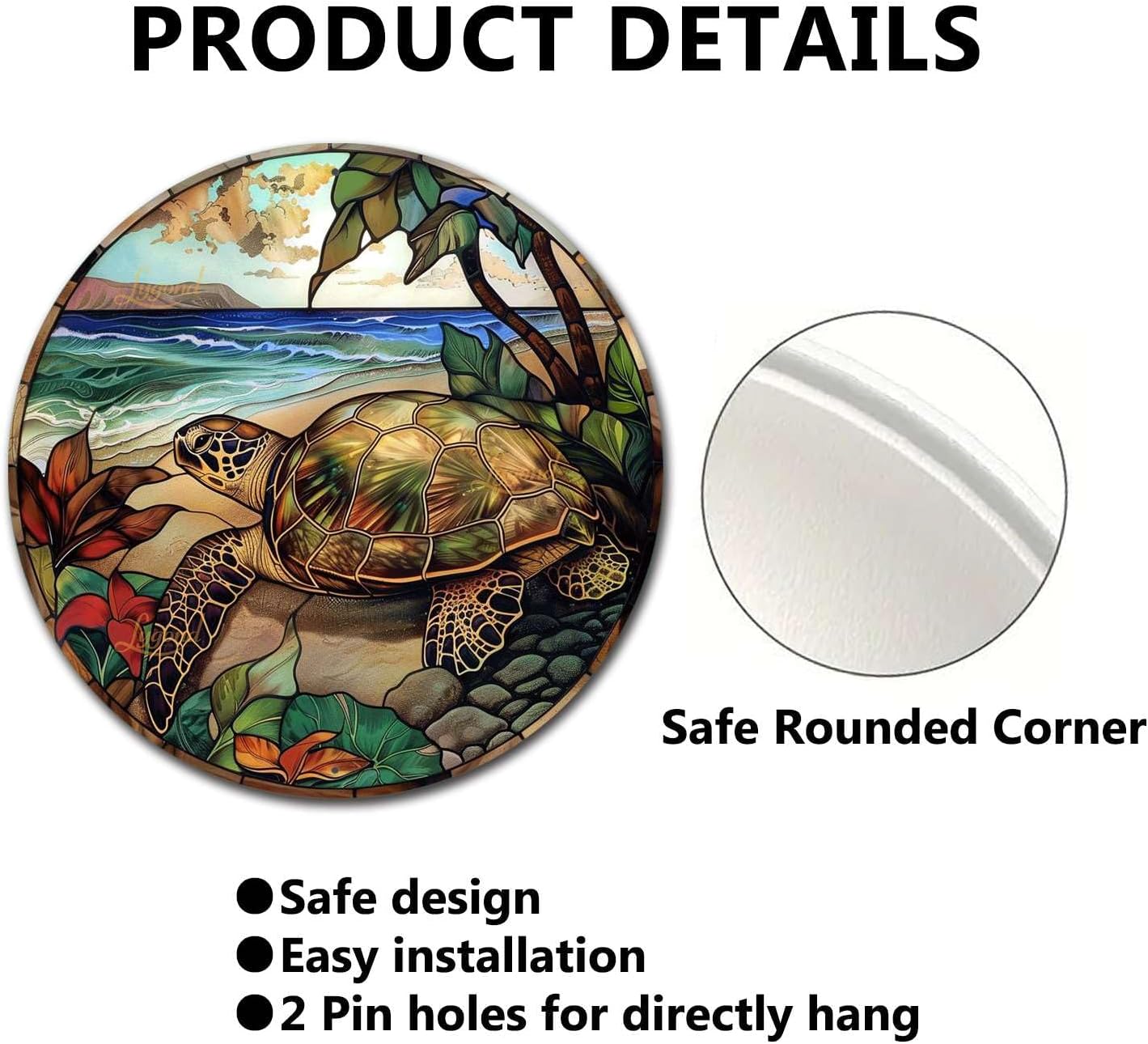 Lygond Metal Stained Glass Turtle Tin Sign for Home Decor - 1212 Inches