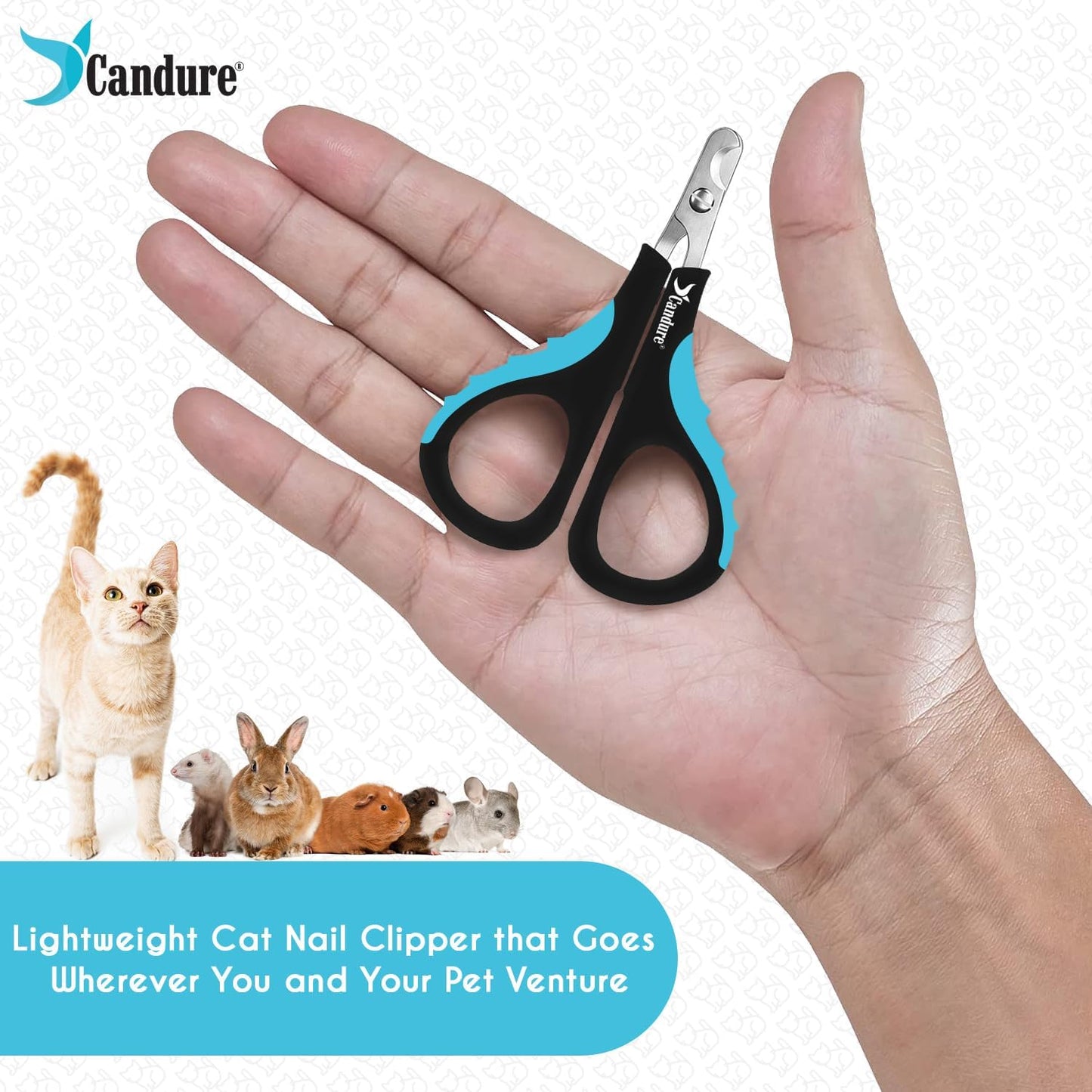 Candure Cat Nail Clipper Stainless Steel Cat Claw Trimmers for Rabbits, Guinea Pigs, Birds, Puppies, Kittens and Small Animals Pet Nail Clipper for Professional and Home Use (Blue)