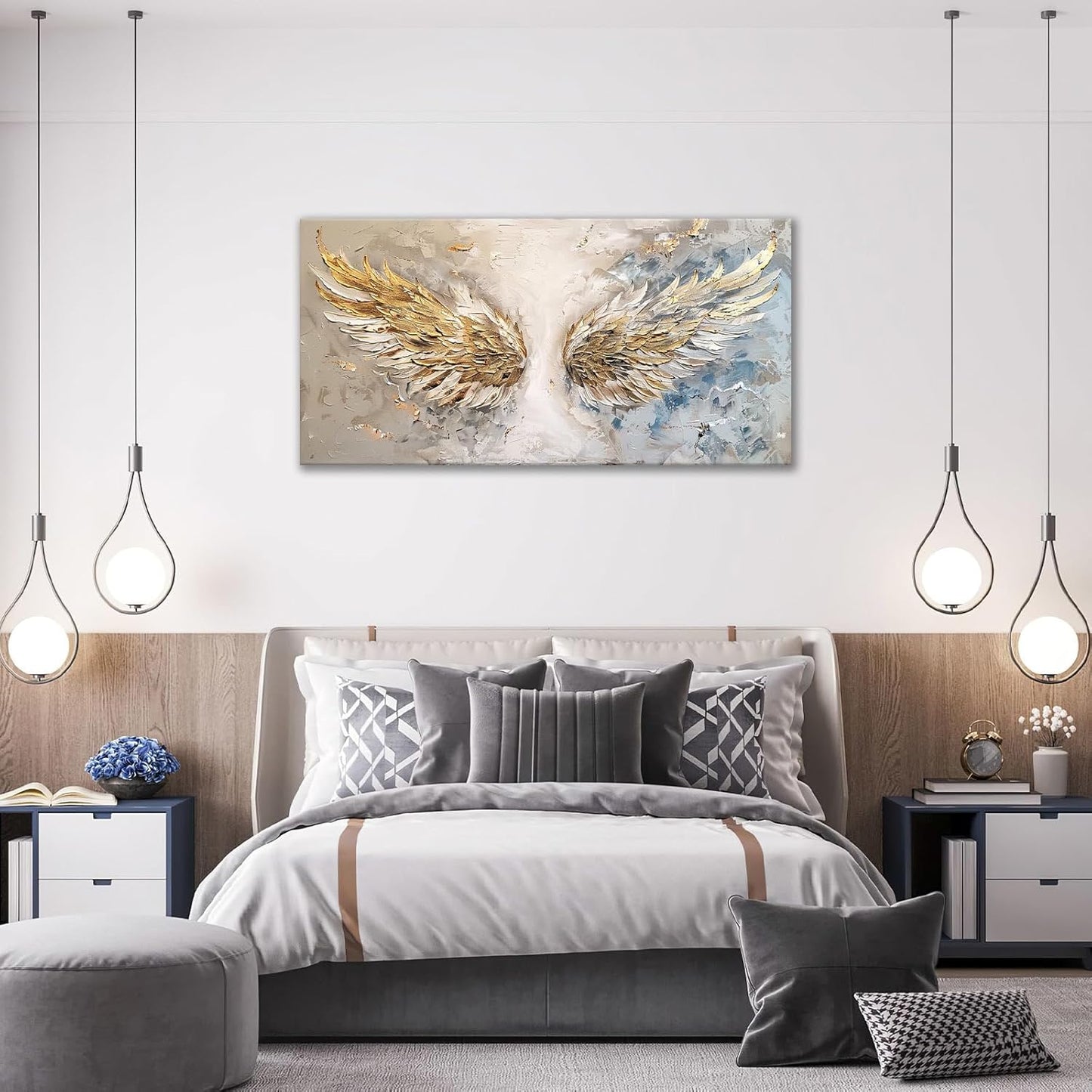 Large Angel Wings Wall Art Golden Abstract Extra Canvas Living Room Pictures Framed Prints Aesthetic Oversize Wall Decor Big Painting Artwork for Bedroom Dining Office Home 60"x30"