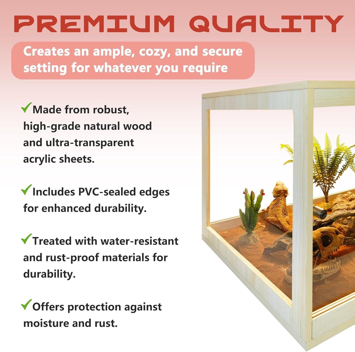 Bearded Dragon Tank with Legs Up to 77 Gallons, Tortoise Habitat with Metal Mesh Top, Reptile Enclosure Lockable Design, Snake Tank (Oak, 77 Gallon, 48" L x 20" W x 47.6" H)