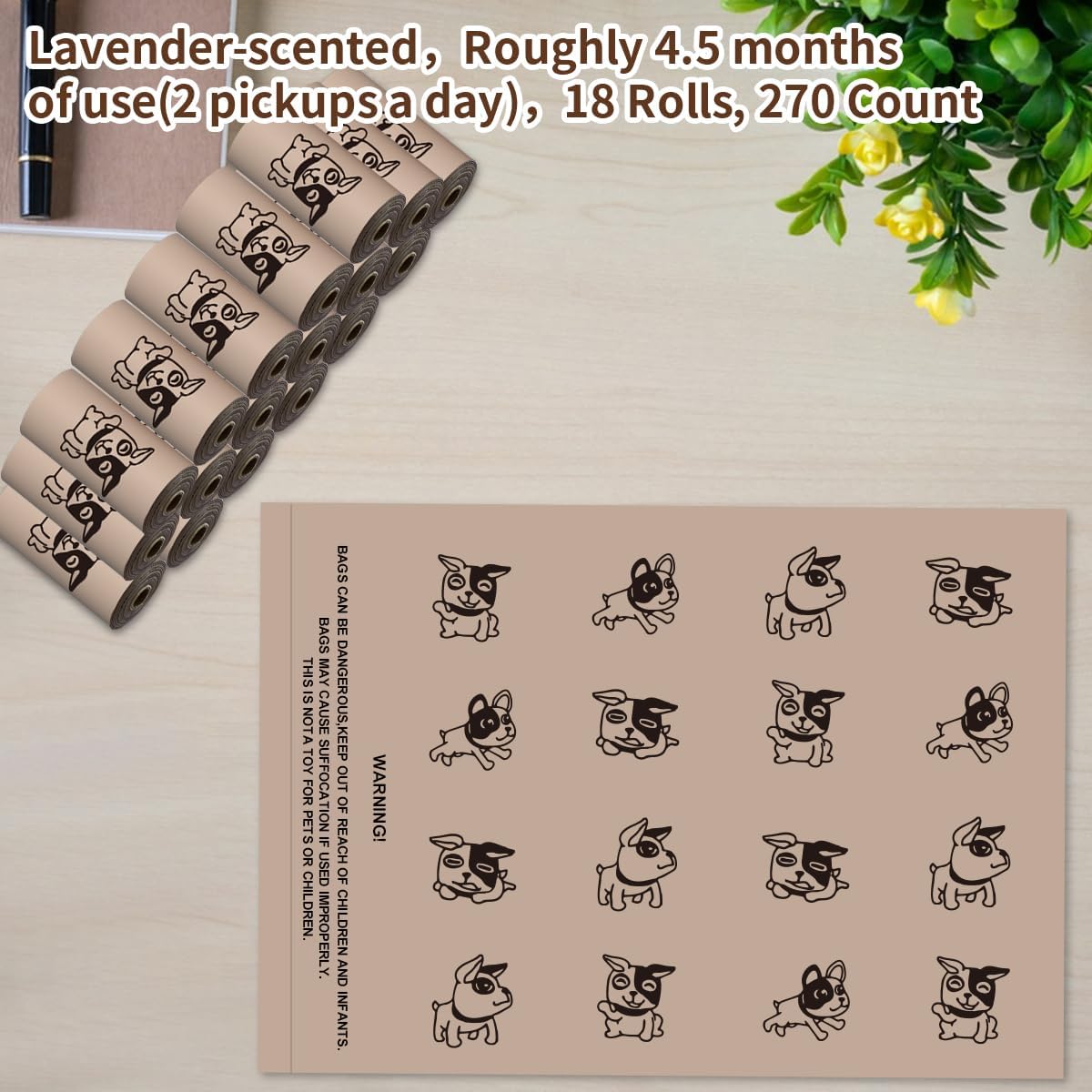 Coffee Dog Poo Bags Coffee scent - 270 Large Biodegradable Poop Bags, Extra Thicken Strong Corn Starch Blended Compostable Leak Proof Poop Waste Bag for Dogs