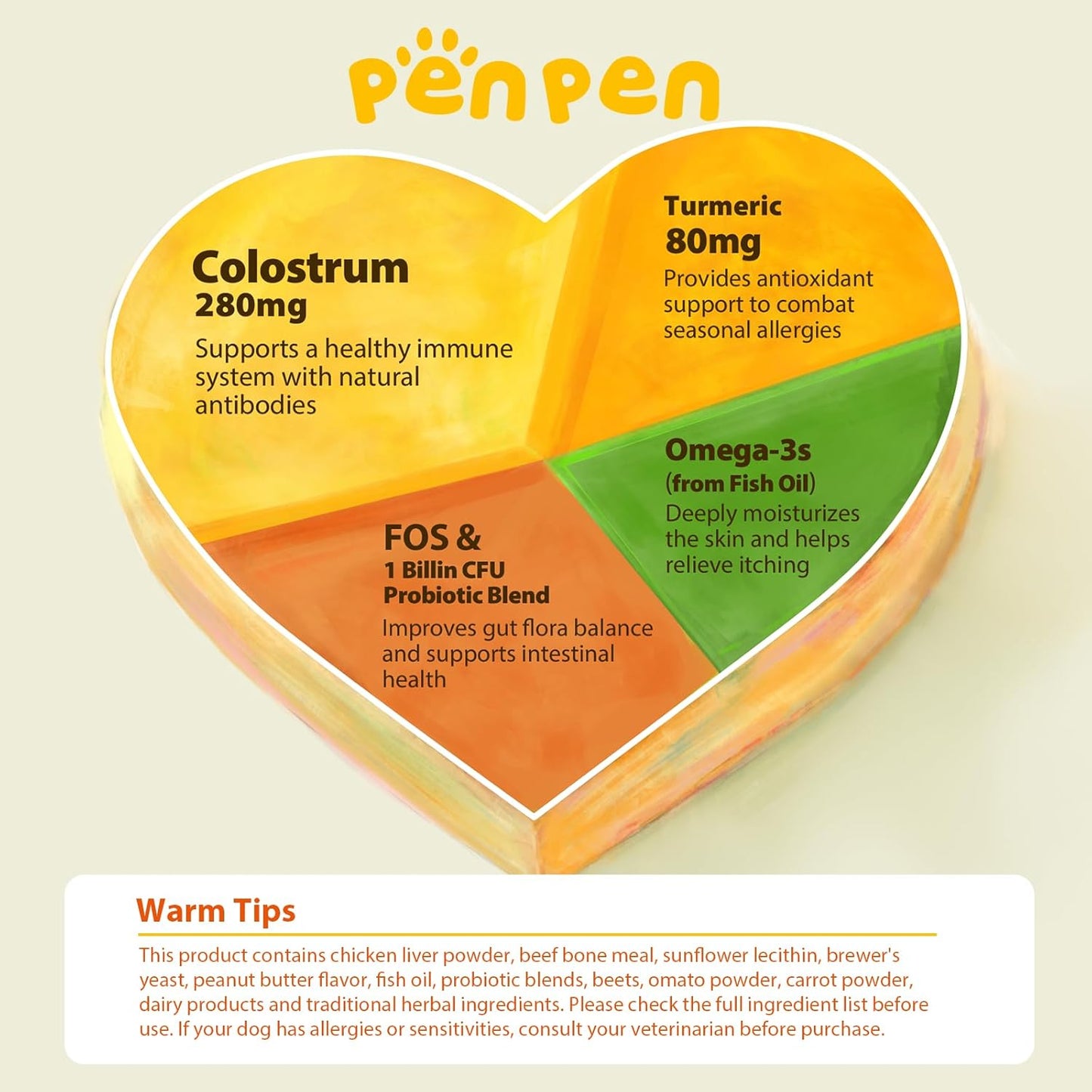 PENPENPET Dog Allergy Relief Chews, Dog Itching Skin Relief, Omega 3 for Dogs Itch Supplement, Relieve Seasonal Allergy, Provide Immune Support (Peanut Butter Chews, 50ct)