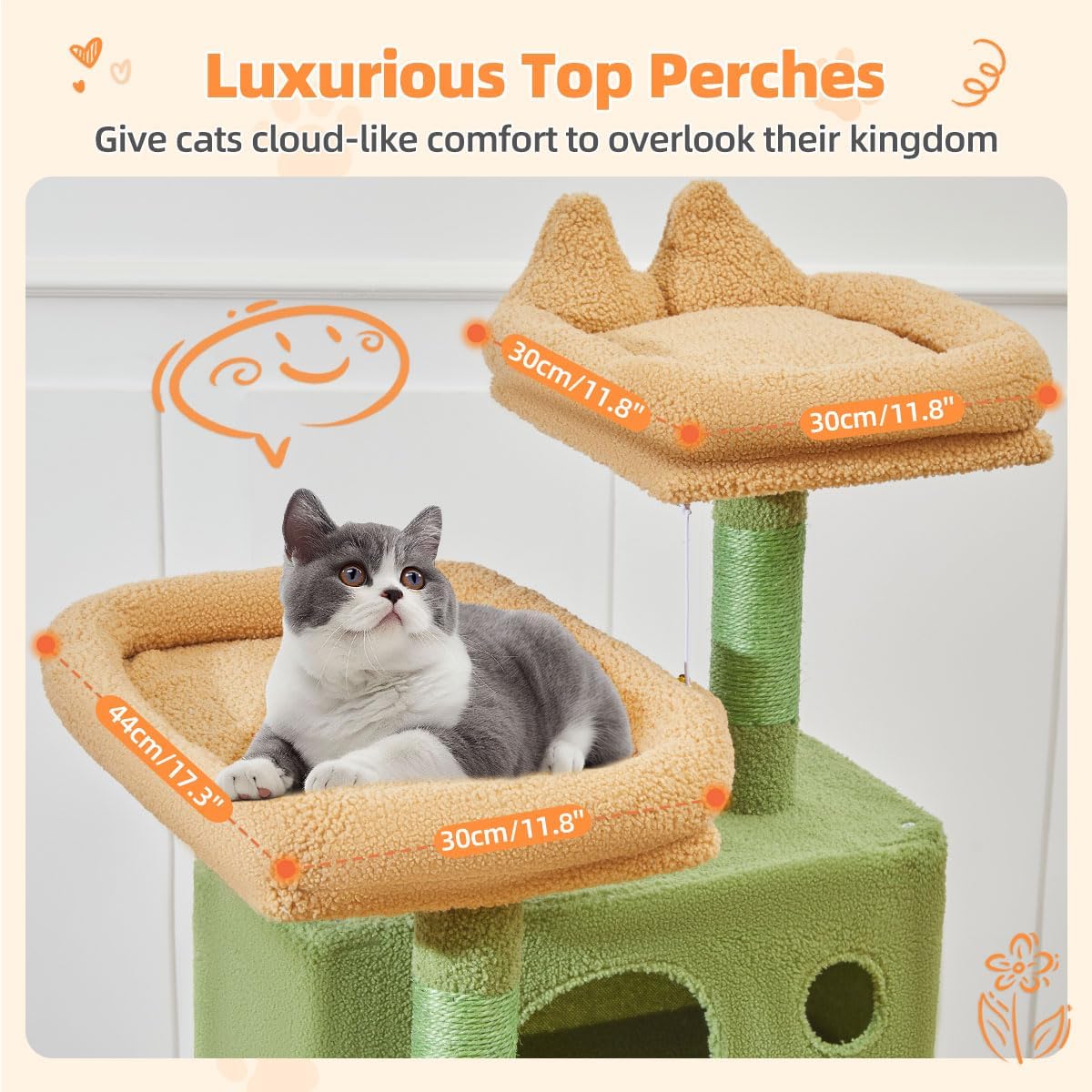 Taoqimiao Cactus Cat Tree, 71-Inch Cat Tower for Indoor Cats Large Adult, Multi-Level Large Cat Condo, 8 Sisal Scratching Posts, Metal Frame Cozy Hammock, Scratch Board, 2 Top Perches, MSC026L