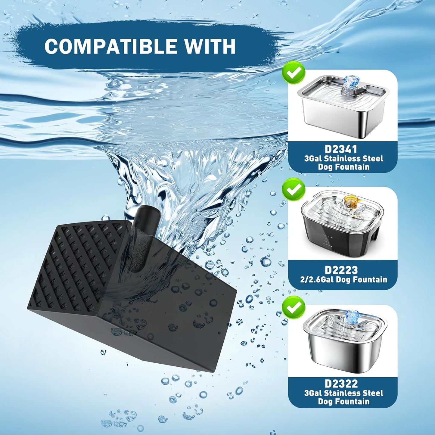 PETNF Dog Water Fountain Water Pump Replacement for PETNF 3 Gallons Stainless Steel Pet Water Fountain for Large Dogs, Replacement Pump for D2223, D2341, D2322 Models, Safe, Quiet and Powerful Pump