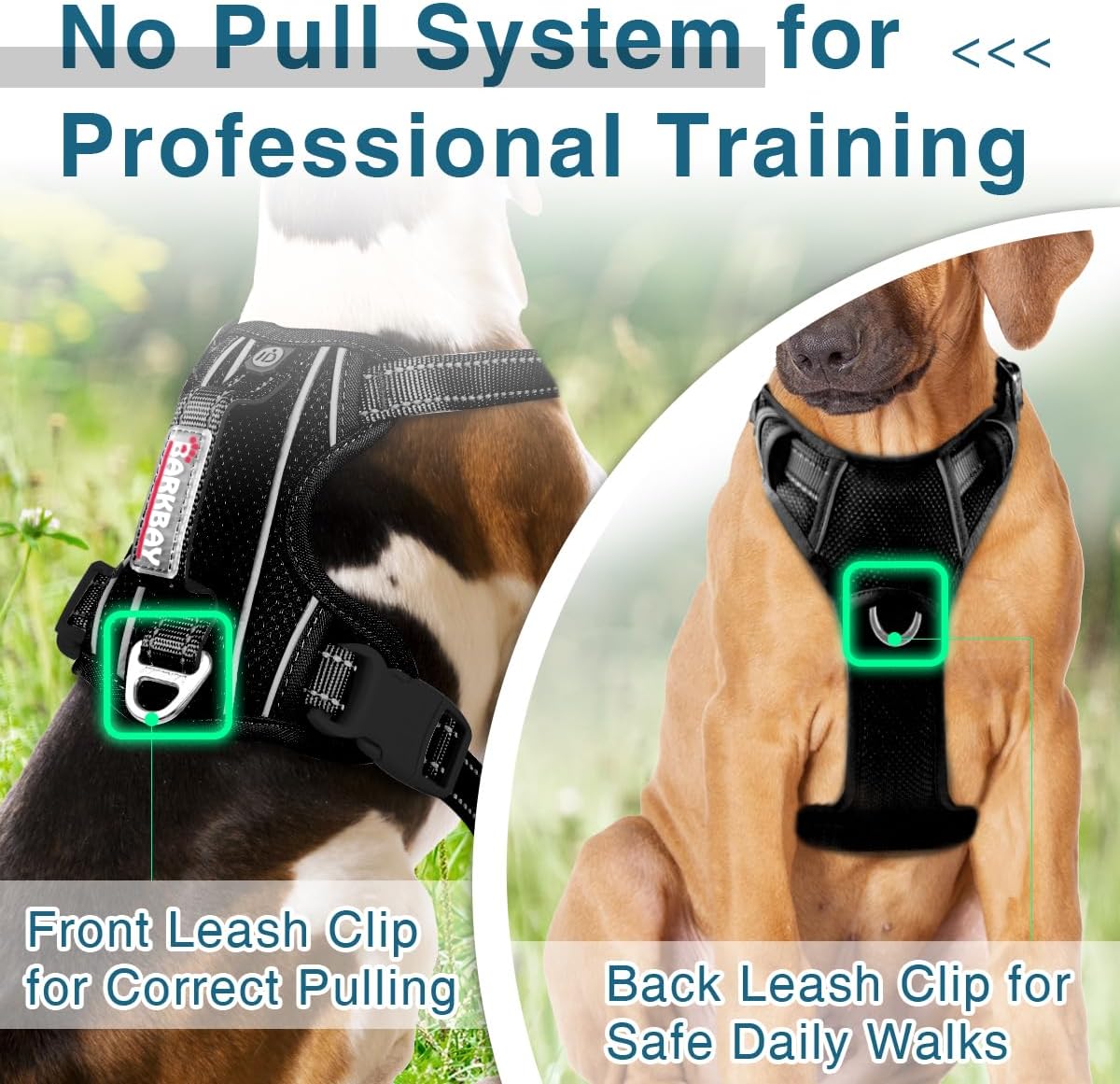 BARKBAY Dog Harness No Pull with ID Tag Pocket - Heavy Duty, Reflective, Easy Control for Large Dogs(Black,XL)