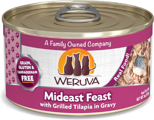 Weruva Classic Cat Food, Mideast Feast with Grilled Tilapia in Gravy, 3oz Can (Pack of 24)