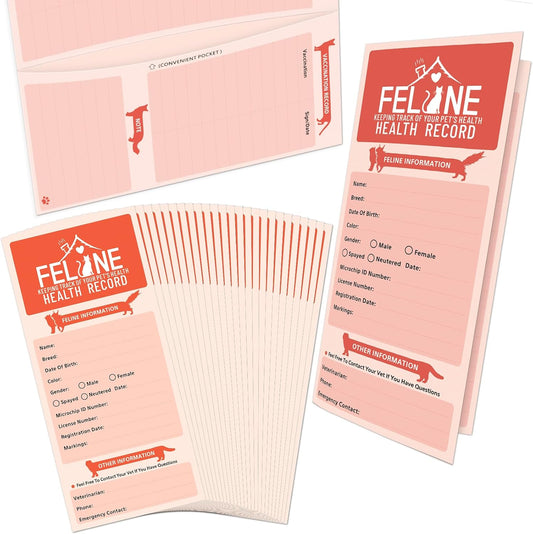 ANZON MORIES 24 Packs Cat Health Record Cards Vaccination Book with Storage Pocket, Large 8 x 10.5 in Feline Vaccine Shot and Kitten Immunization Memo Booklet for Kitty Pet Nursing Supplies