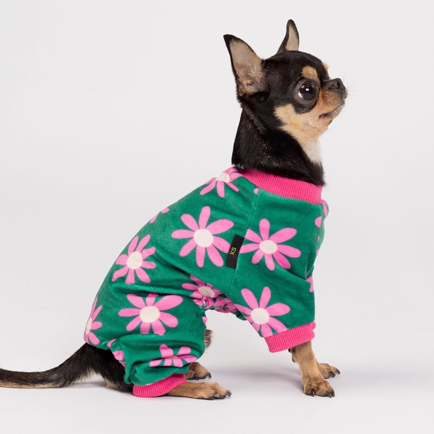 Fitwarm Flower Fleece Dog Pajamas, Warm Winter Dog Clothes for Small Dogs Girl, Cozy Pet Onesie with Feet, Dark Green, XXL