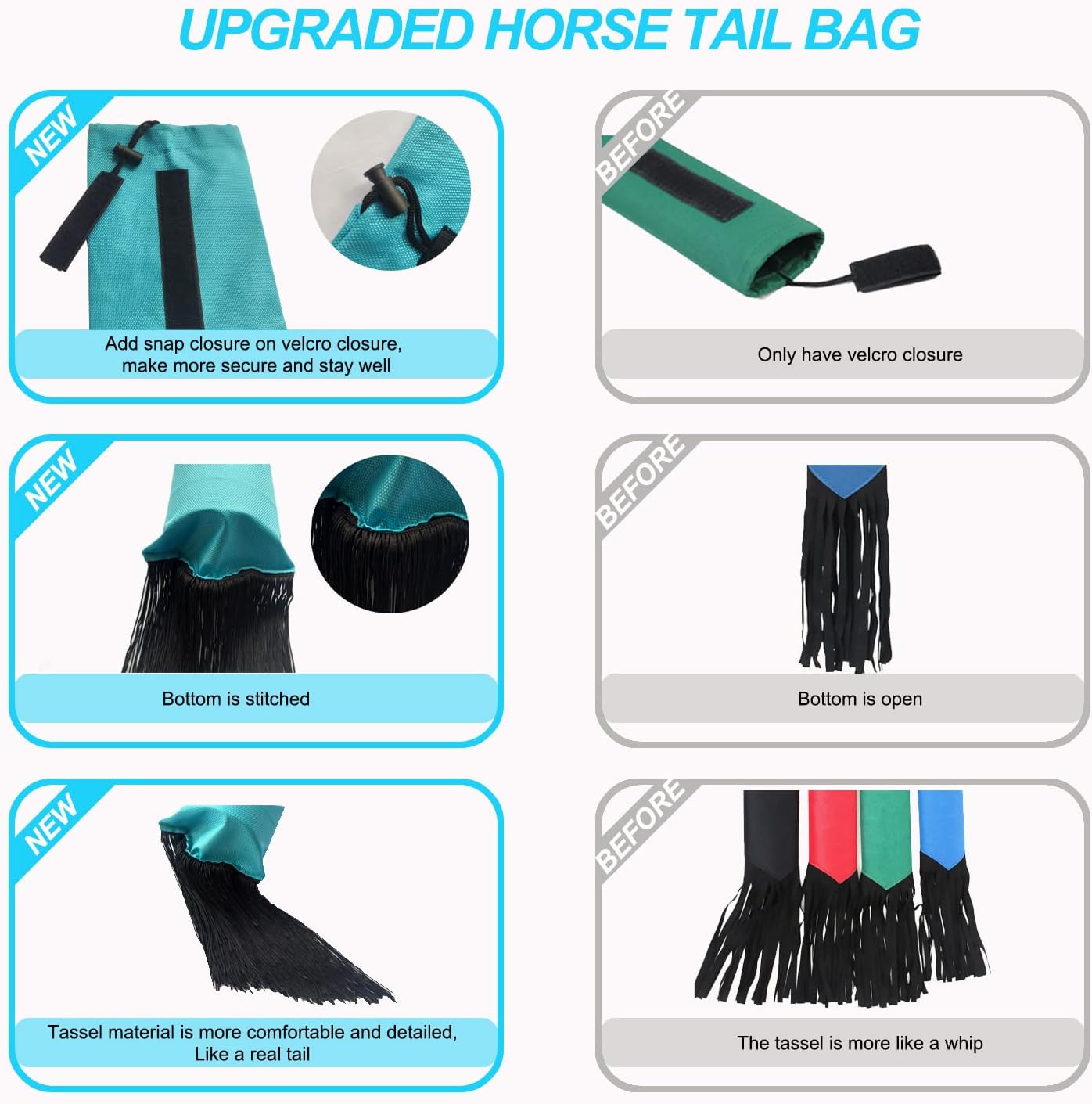 Horse Tail Bag - Pack of 2, Waterproof and Durable, Adjustable Large Opening for Easy Fit, Fringe Design Simulates A Fly Swatter, Protects Horse's Tail from Dirt, Breakage and Insects