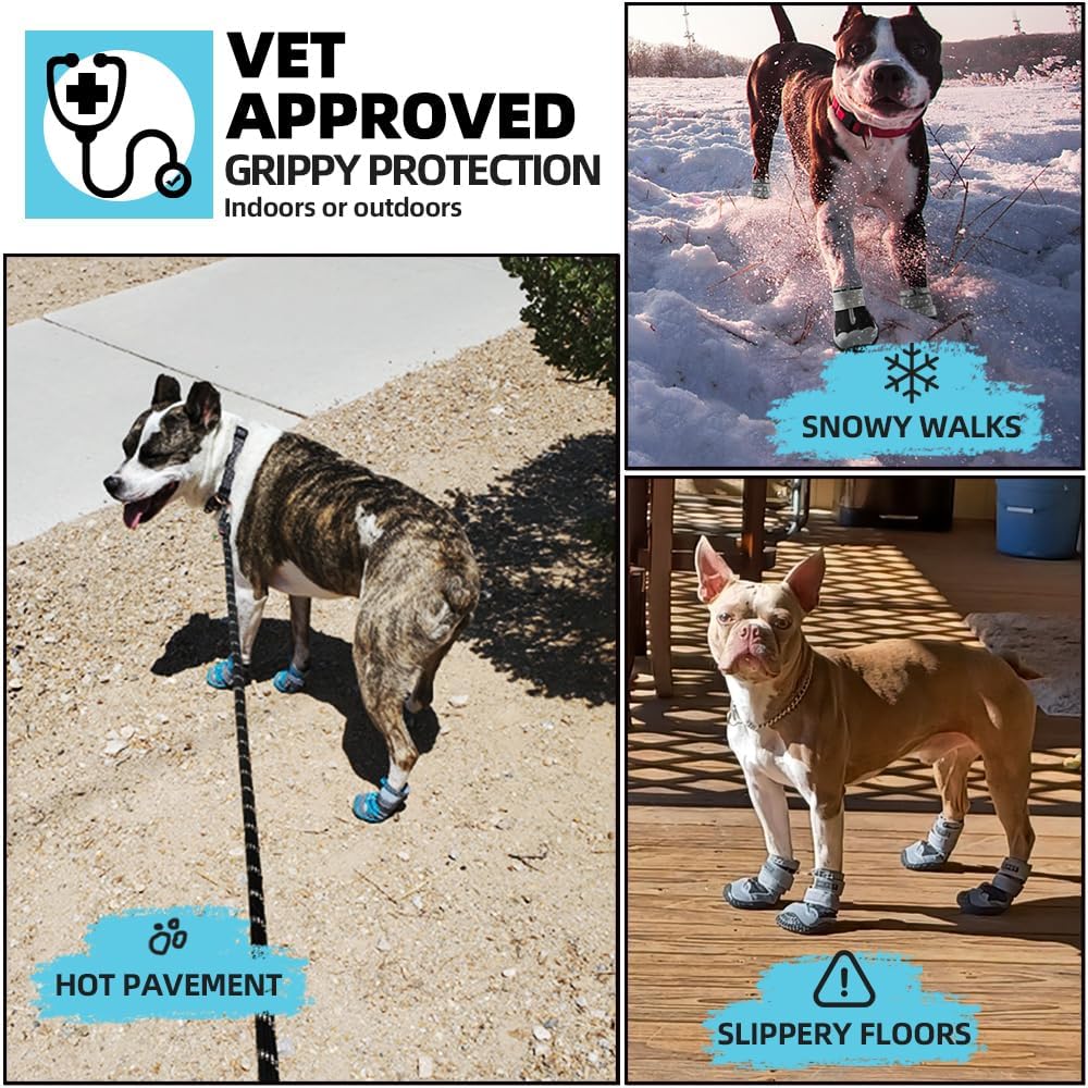 Dog Shoes for Large Dogs, Medium Dog Boots & Paw Protectors for Hardwood Floors, Outdoor Dog Booties for Hot Pavement Winter Snow Hiking, Waterproof Dog Shoes with Reflective Strips Size 8