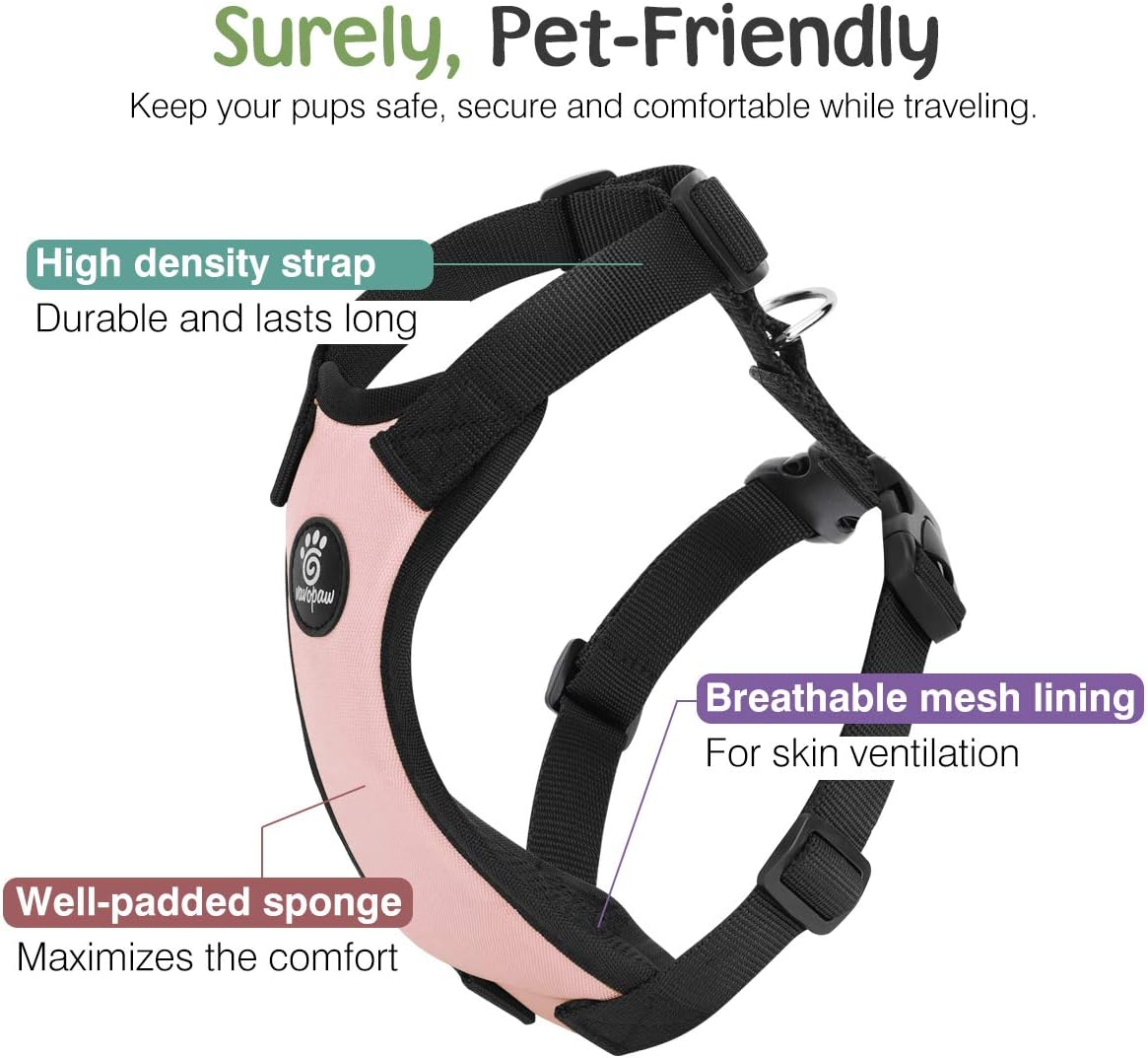 Dog Seat Belt, Safety Vest Dog Car Harness with Adjustable Buckle Dog Seat Belt for Vehicle Nylon Pet Safety Seat Belts Heavy Duty(XL, Pink)