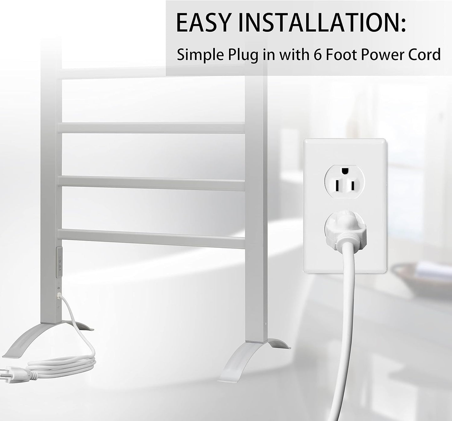 KEG Towel Warmer 6 Bars for Bathroom Freestanding or Wall Mounted Bath Towel Heater Plug-in with Built-in Timer Silver