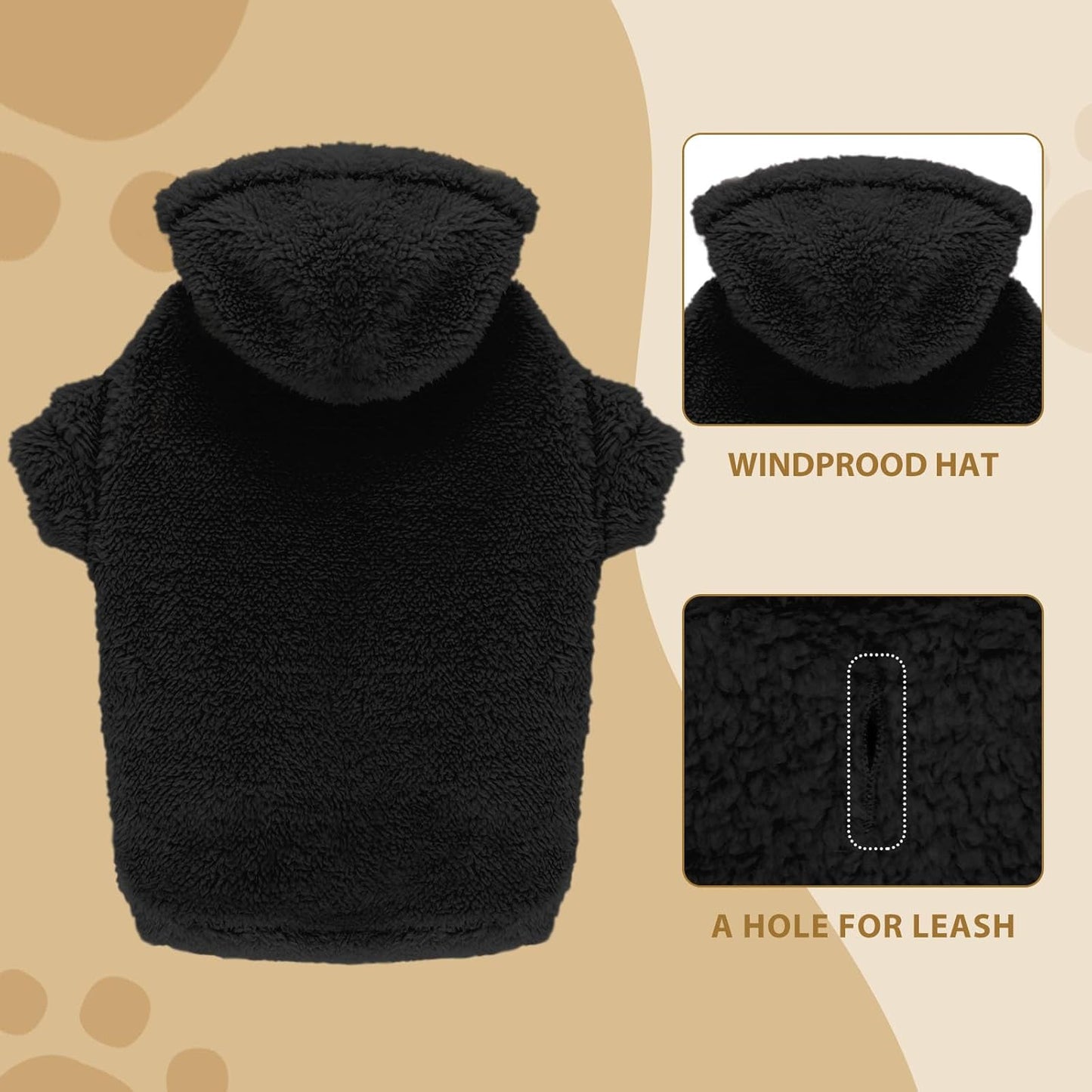 Fuzzy Dog Sweaters for Large Dogs Pet Hoodie Clothes Warm Soft Pet Coats Hooded Sweatshirt Dog Hoodie for Large Dogs(Black-L)