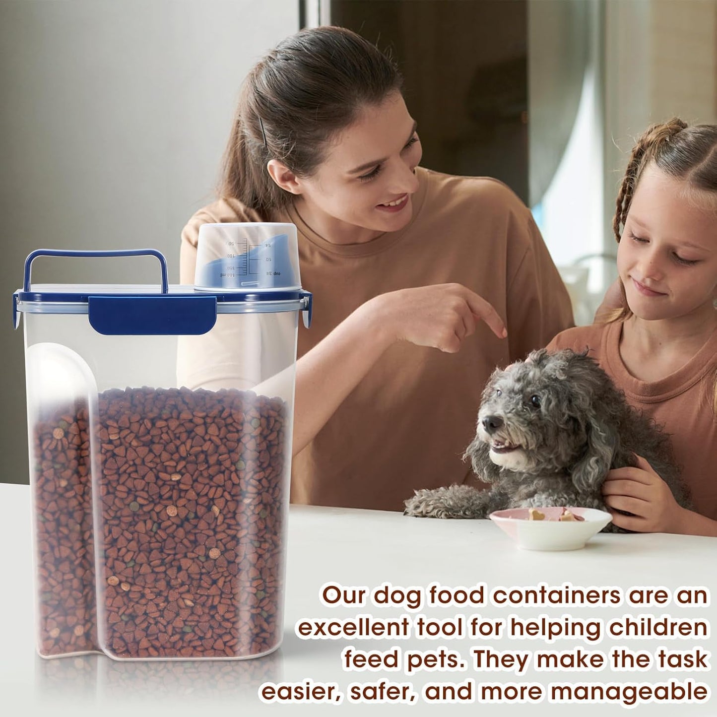 TBMax Large Cat Food Storage Container, Portable Dog Food Container with Upgraded Large Spout and Cup, Travel Pet Food Storage Dispenser for Kibble Storage, Bird Seed Container - Dark Blue