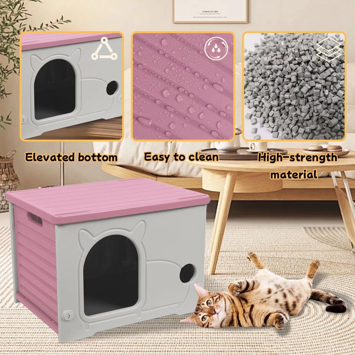 Plastic Outdoor Cat House Waterproof Feral Cat Shelter (Pink)