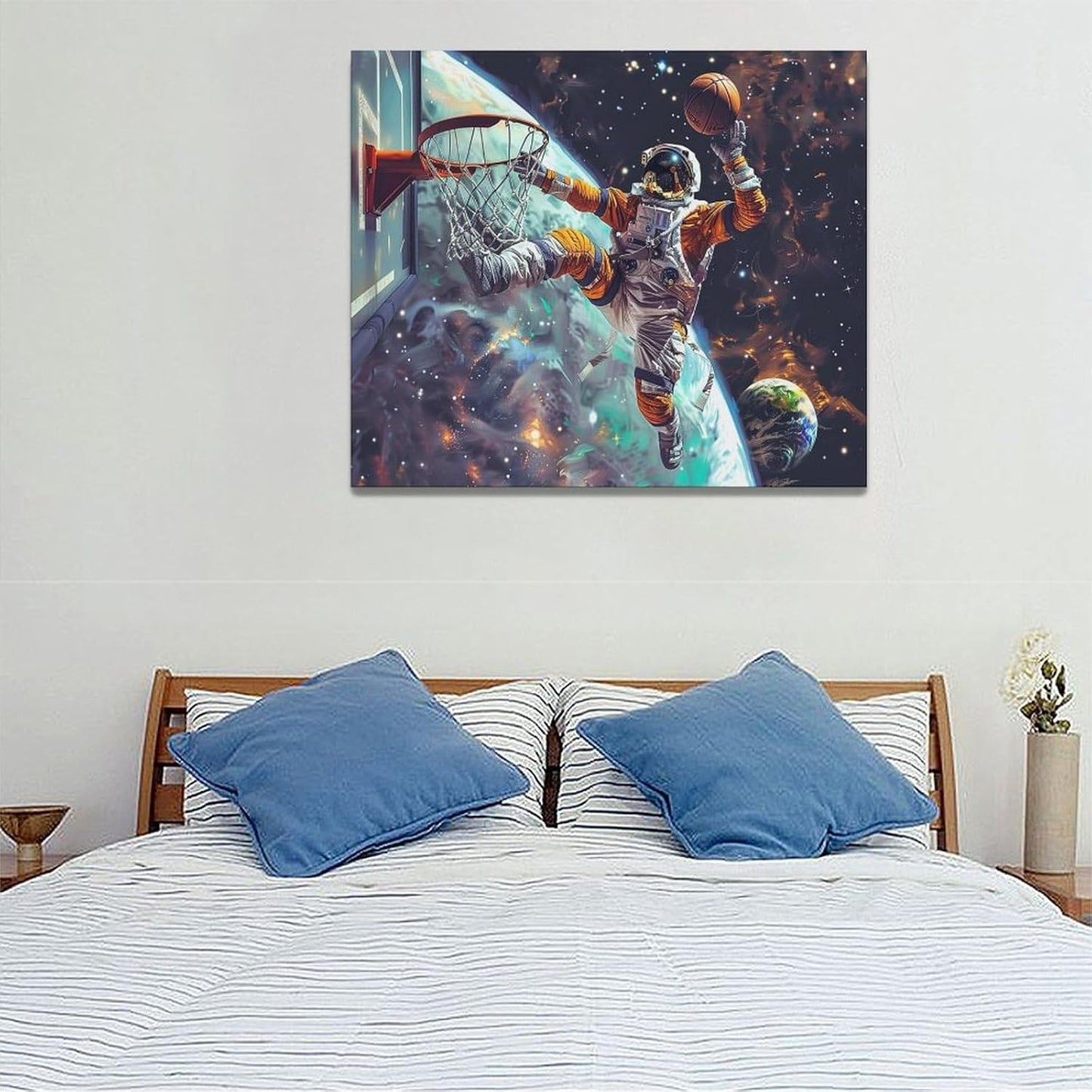 Quorin Astronaut Wall Art Funny Spaceman Basketball Pictures Space Galaxy Planet Wall Decor Canvas Print Painting Artwork for Bathroom Living Room Bedroom 20"x24"