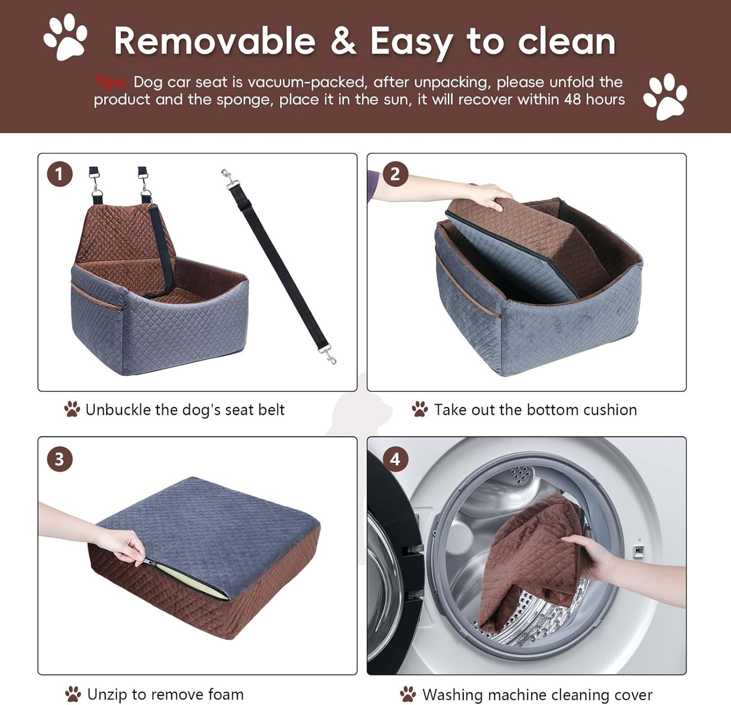 Dog Car Seat for Small Medium Dogs, Soft Fabric Dog Booster Seat with Storage Pockets, Safety Belt, Comfy Pet Car Seat Travel Bed, Removable and Washable