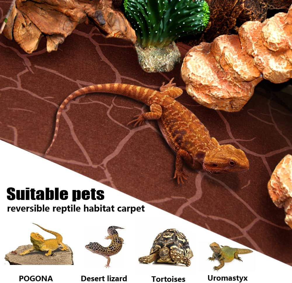2 Pack Reptile Carpet Desert Reptile Mat & Reversible Substrate, Terrarium Liner Bedding, for Lizard,Chameleon,Gecko,Snake,Ceratophrys with Tweezers Feeding Tong (20 Gallon(30x12in))