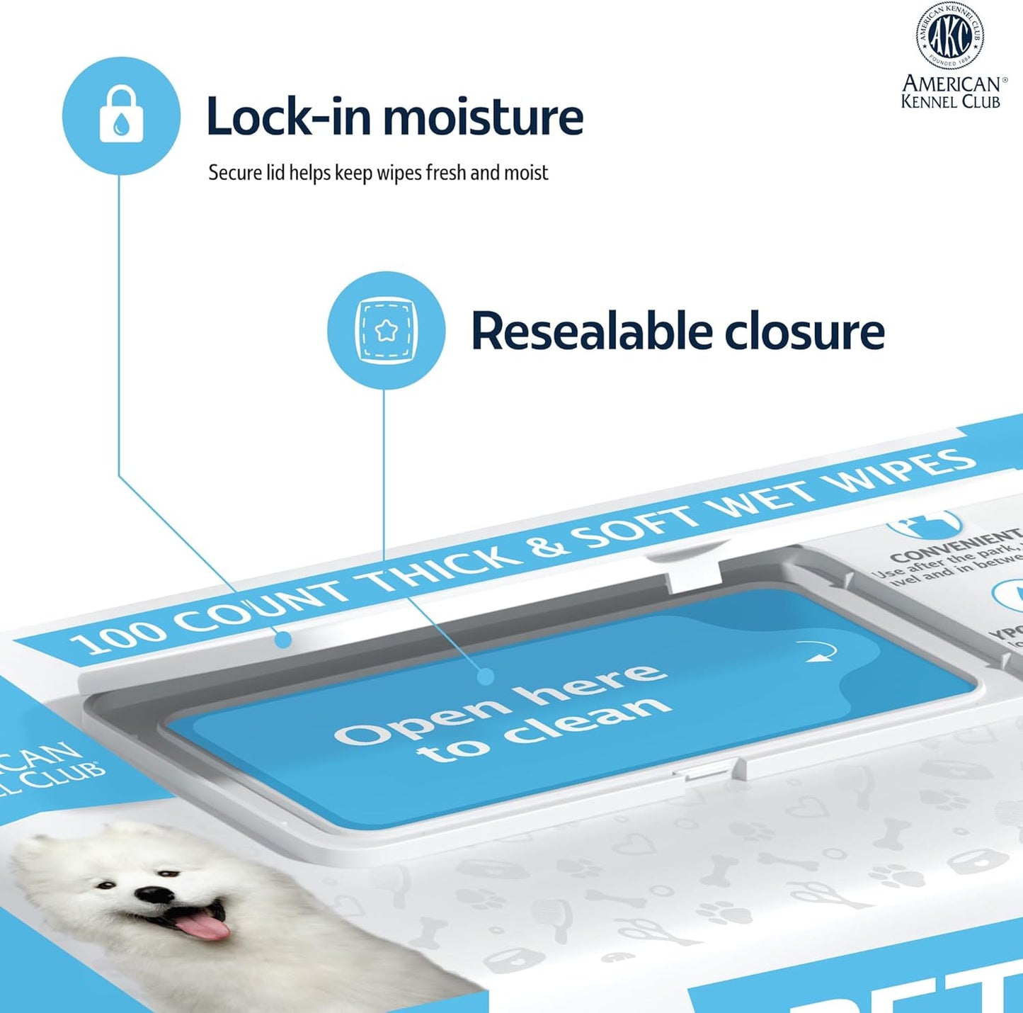 AKC Pet Wipes for Dogs & Cats – Hypoallergenic, Alcohol-Free Wipes for Paws, Face, Ears & Coat – Thick, Gentle Cleaning with Natural Aloe – Available in Lavender, Fresh & Oatmeal Scents