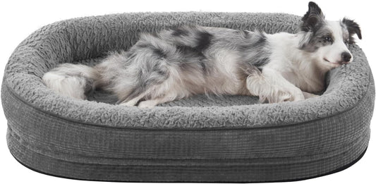 JOEJOY Orthopedic Dog Bed for Large Dogs, Egg-Crate Memory Foam Pet Bed with Bolster Sides, Waterproof Lining, Removable Washable Cover & Non-Slip Bottom, Grey