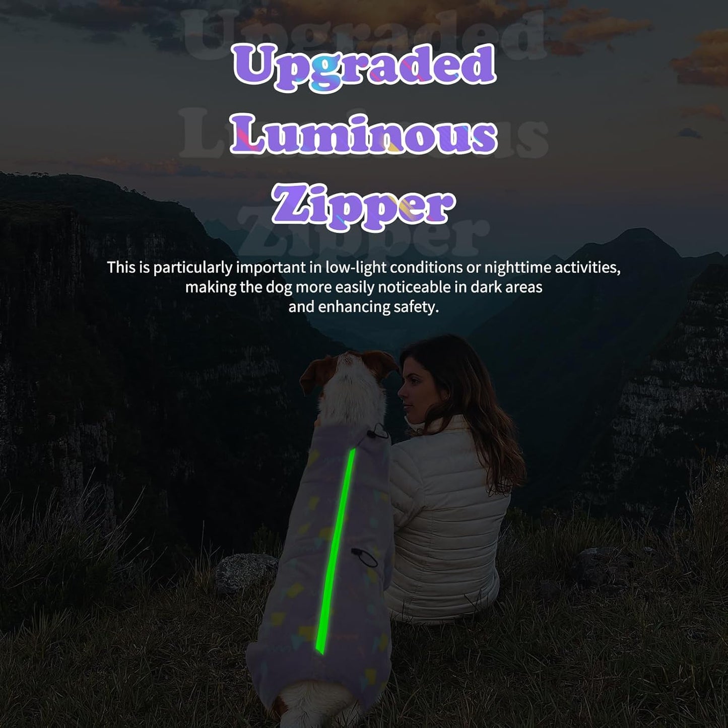 ROZKITCH Fleece Pajamas Dog Fleece Pajamas, Pet Windproof Warm Cold Weather Jacket Vest with Luminous Zipper, Pullover Jumpsuit Apparel Outfit Clothes for Small Dog Geometry 2XS