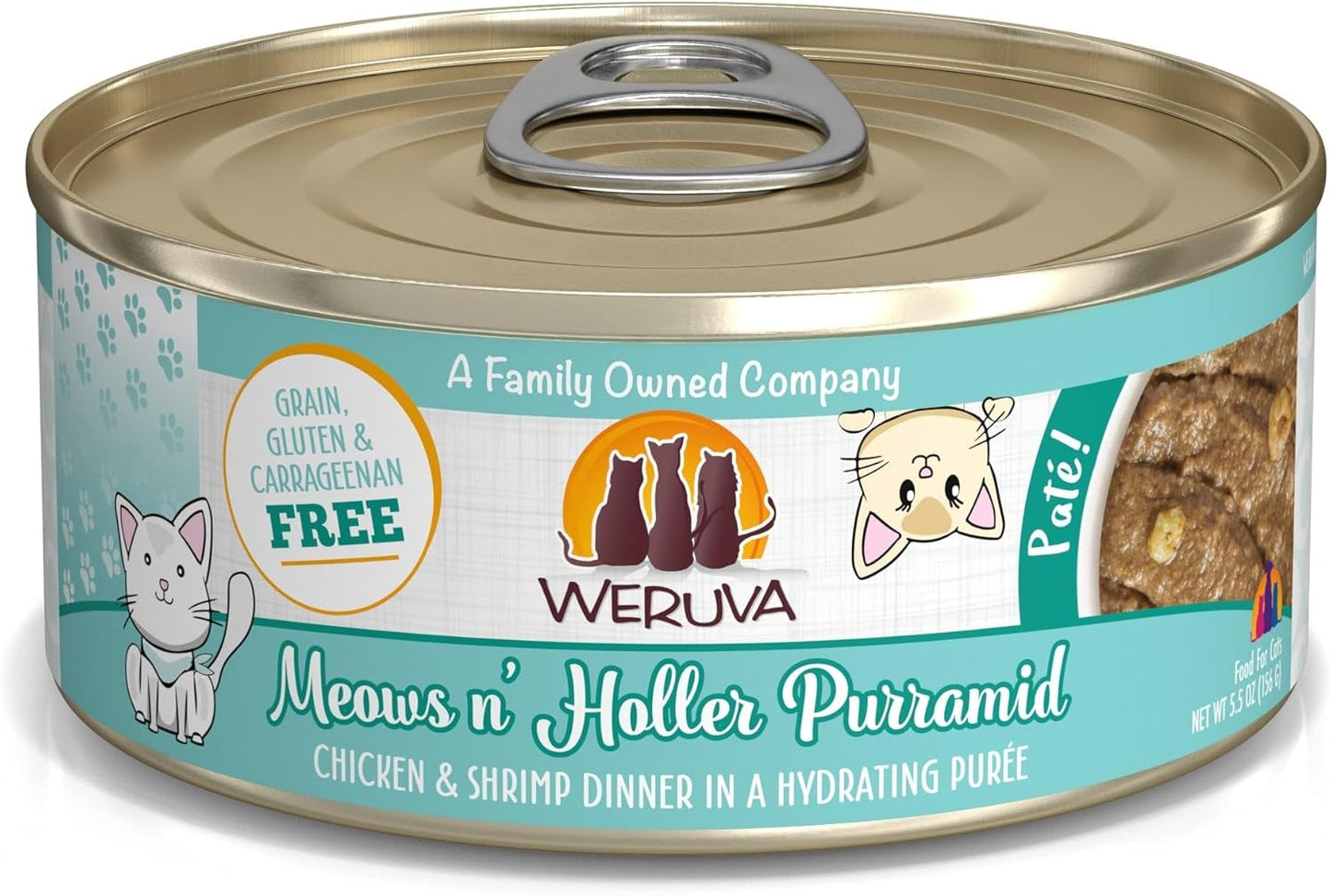 Weruva Classic Cat Paté, Meows n' Holler PurrAmid with Chicken & Shrimp, 5.5oz Can (Pack of 8), Brown