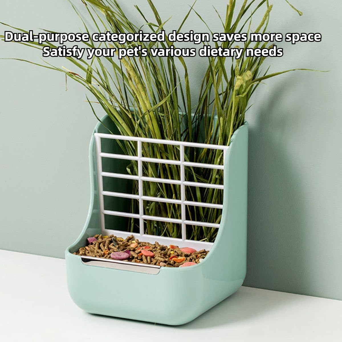 2 in 1 Food Hay Feeder for Guinea Pig, Rabbit Feeder, Indoor Hay Feeder for Guinea Pig, Rabbit, Chinchilla, Feed Bowls Use for Grass & Food (Pink)