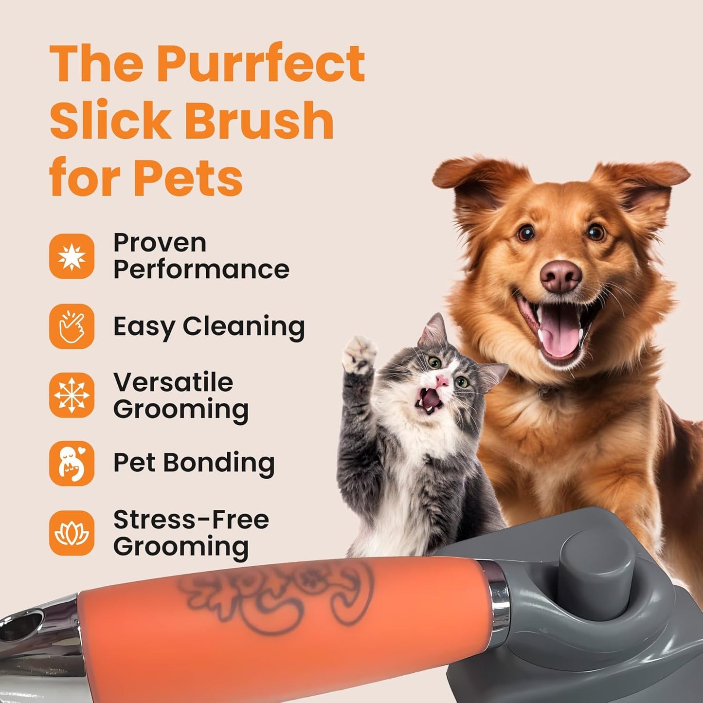 GoPets Self-Cleaning Slicker Brush for Dogs & Cats, Deshdding & Dematting Comb with Retractable Bristles for Easy Cleaning, Undercoat Grooming Tool, Non-Slip Handle, Detangler for Mats & Loose Pet Fur
