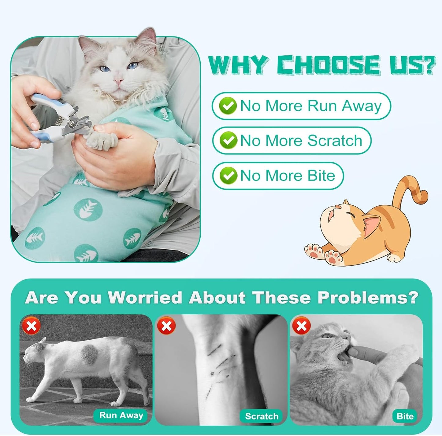 Supet Cat Wrap for Cutting Nails, 2025 Self-Adherent Cat Grooming Wrap, Anti-Escape Calming Cat Swaddle Wrap for Medicine, Nail Clipping, Teeth Brushing, Ear Cleaning