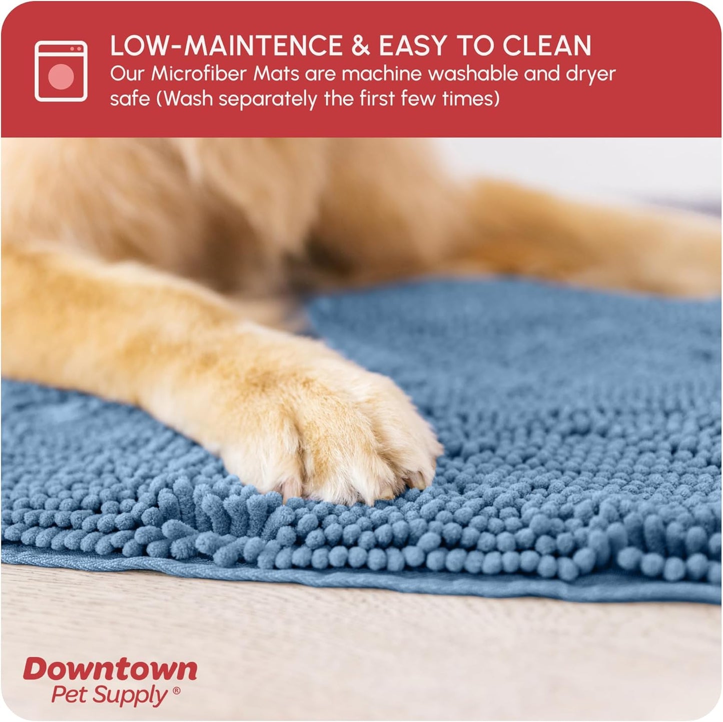 My Doggy Place Microfiber Dog Mat for Muddy Paws, 36" x 26" Faded Denim - Absorbent and Quick-Drying Dog Paw Cleaning Mat, Washer and Dryer Safe - Non-Slip Rubber Backed Dog Floor Mat, Large
