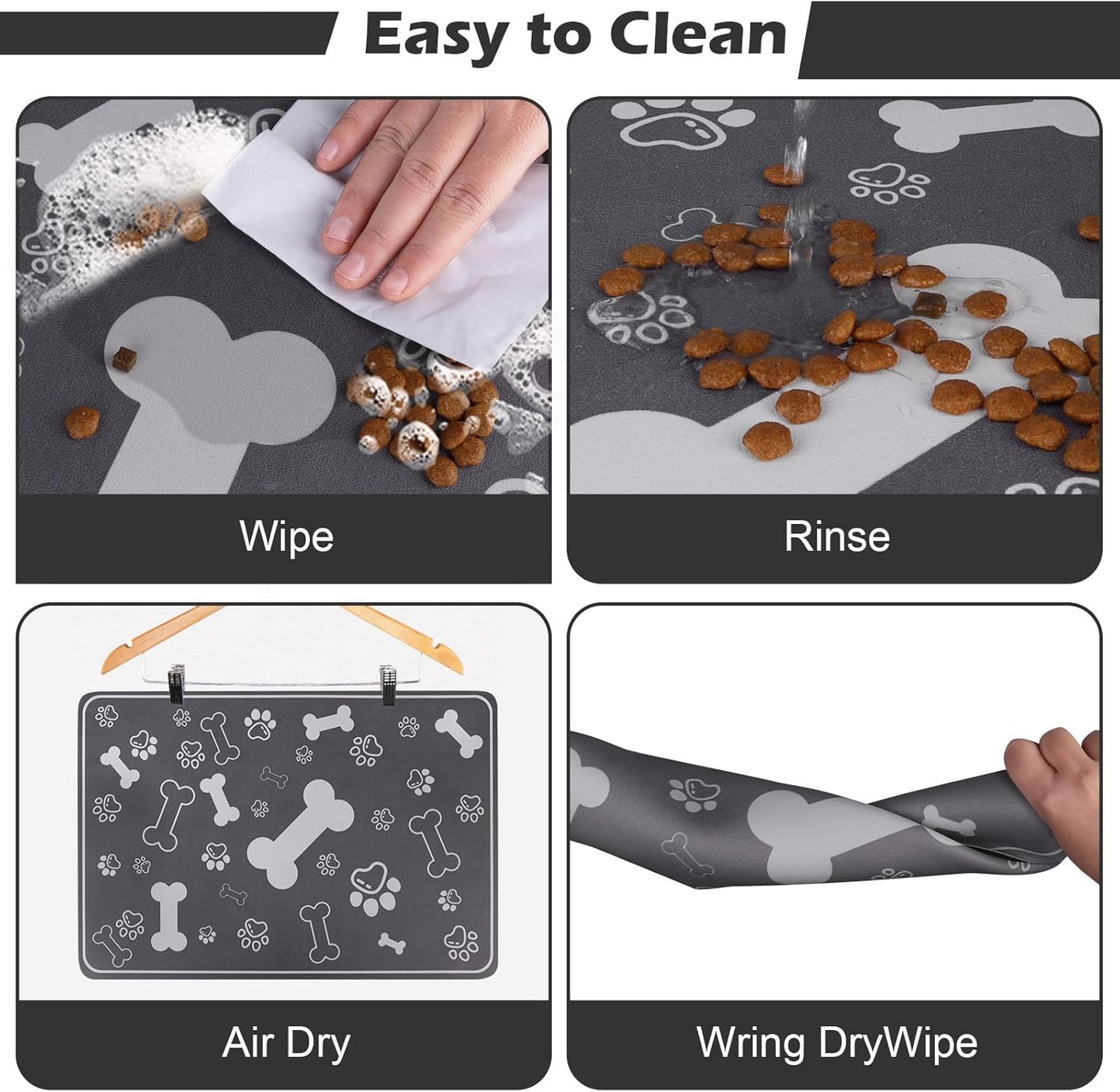 Pet Feeding Mat,Rapid Absorbent Mats for Dog Cat Food, Dog Placemat Water Bowl Mat with Rubber Backing,Messy Drinkers to Protect Floors, Pet Accessories 17"×29" Dark Grey