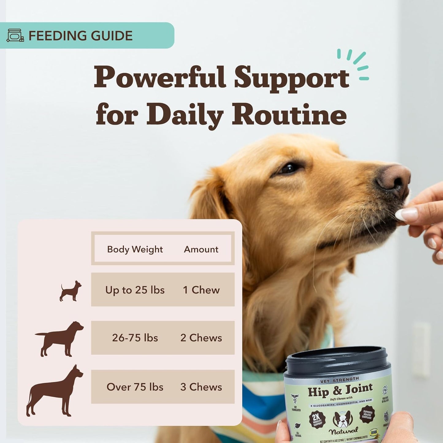 Natural Dog Company Vet Strength Hip & Joint Chews for Senior Dogs (90ct) Joint & Flexibility Support, Arthritis Relief for Senior Dogs, 1.3X Glucosamine, 2X Green Lipped Mussel & MSM for Dog Mobility